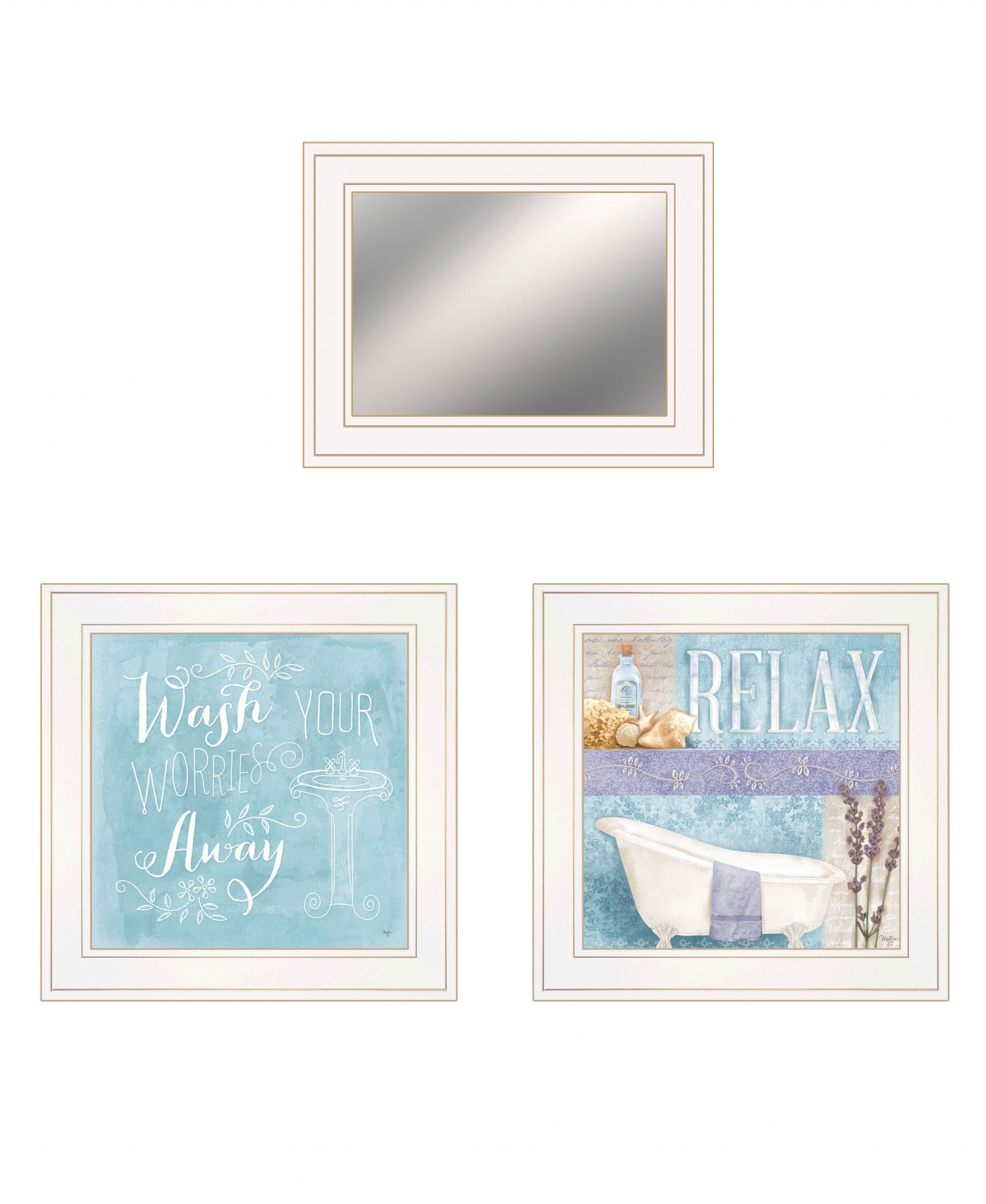 Set Of Three Wash 1 White Framed Print Wall Art