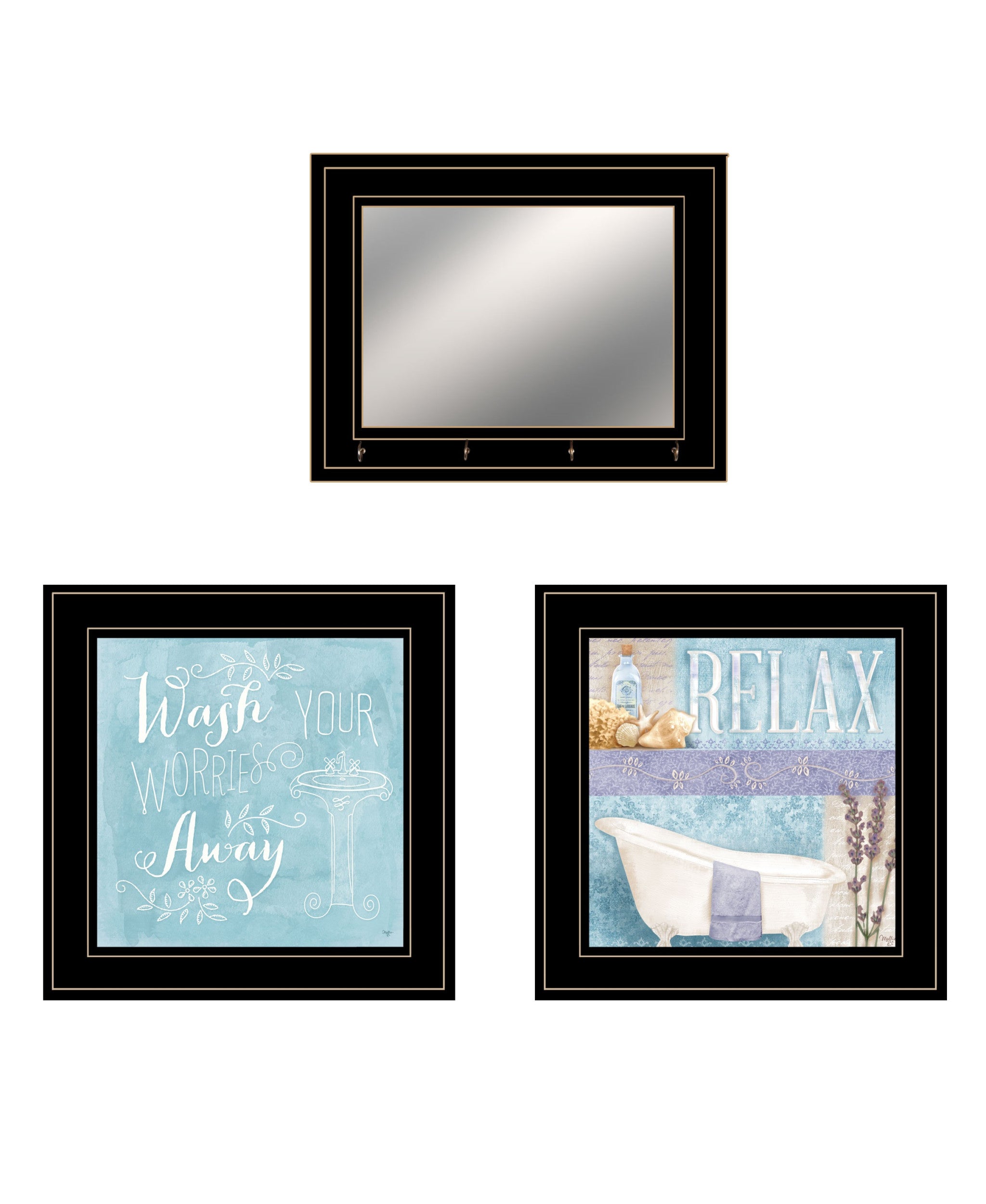 Set Of Three Wash 4 Black Framed Print Bathroom Wall Art