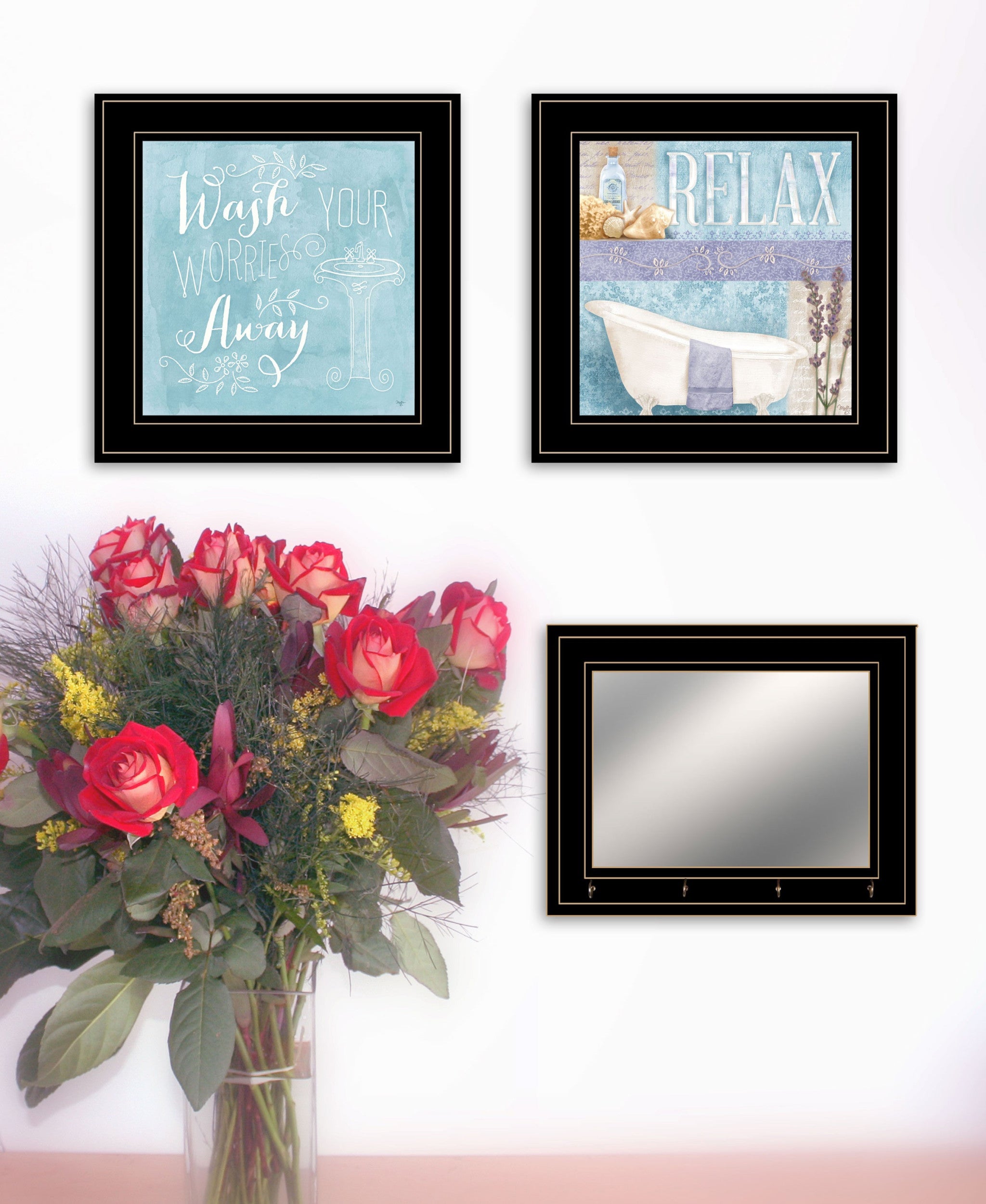 Set Of Three Wash 4 Black Framed Print Bathroom Wall Art