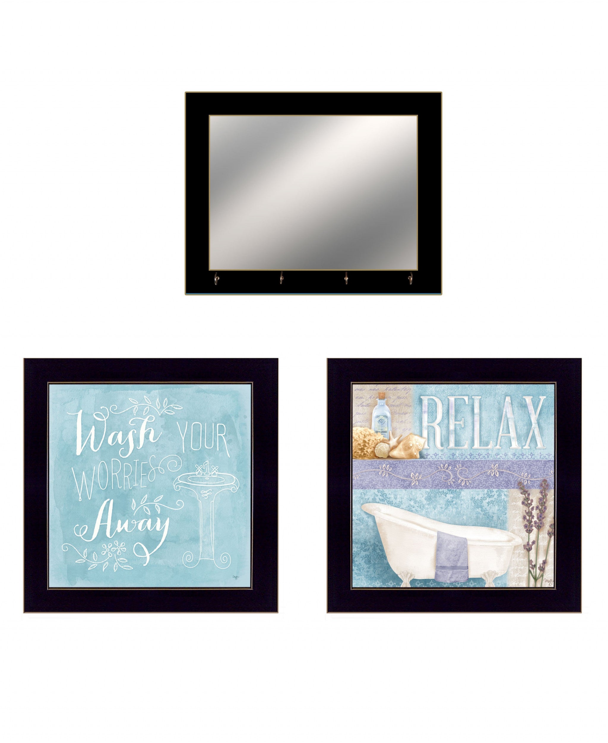 Set Of Three Wash 5 Black Framed Print Wall Art