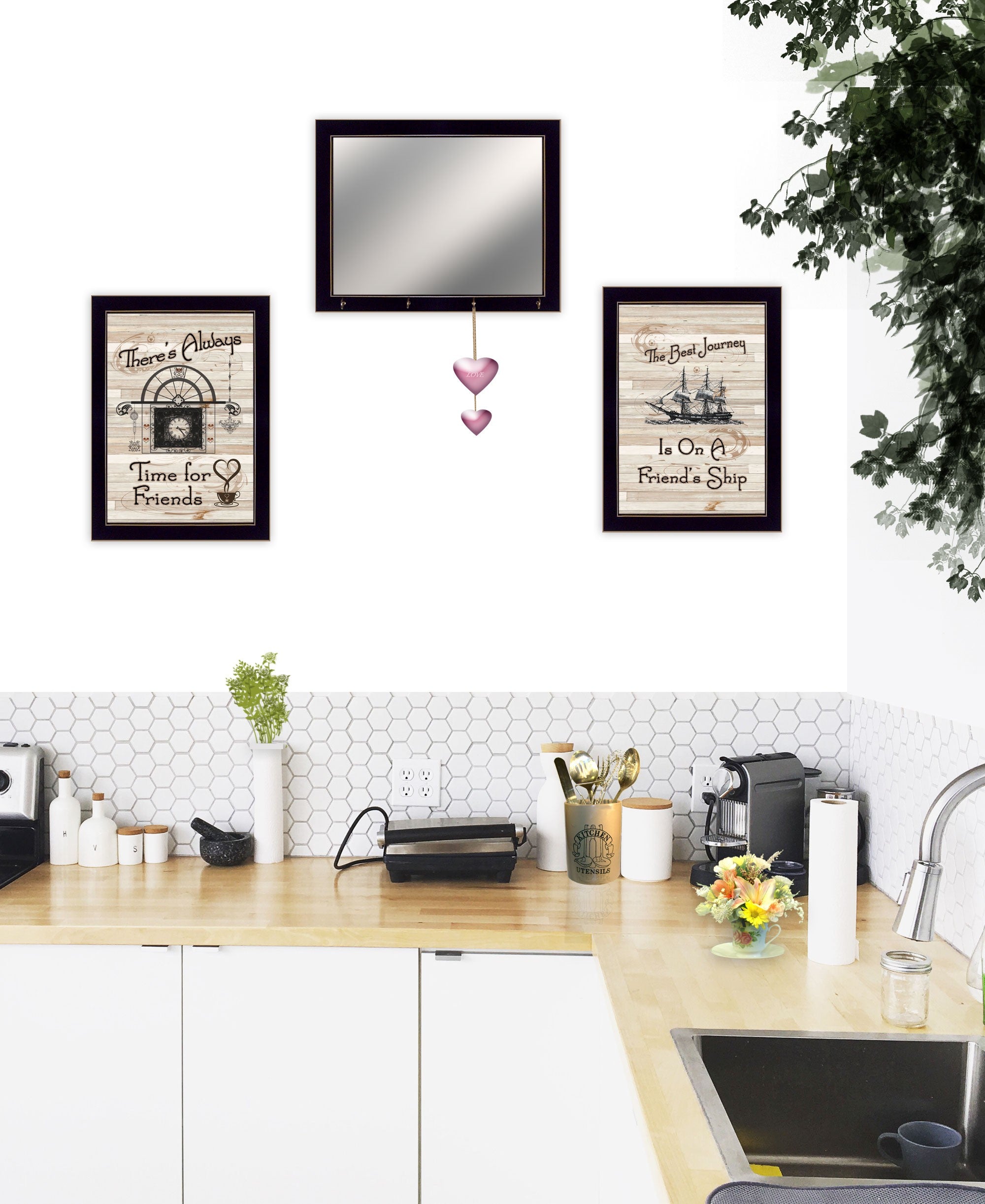 Set Of Three Friendship Journey 8 Black Framed Print Kitchen Wall Art