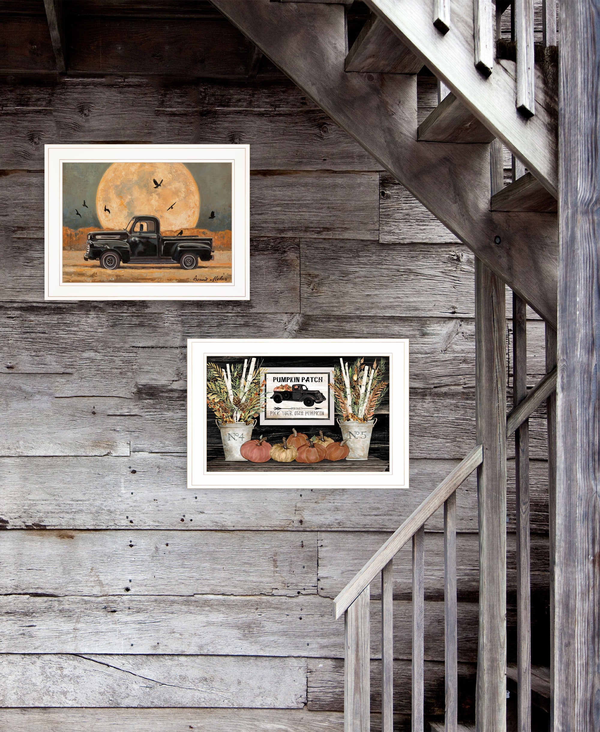 Set Of Two Harvest Moon 1 White Framed Print Wall Art