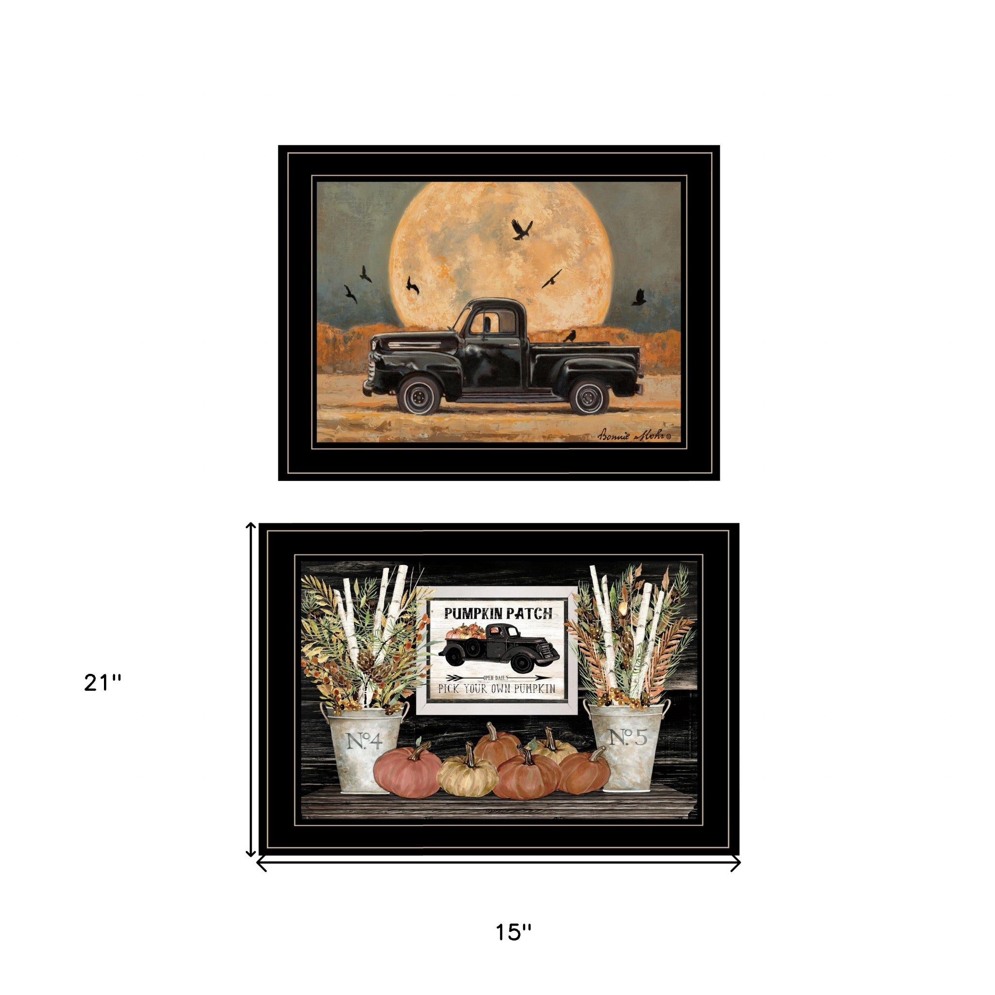 Set Of Two Harvest Moon 2 Black Framed Print Wall Art