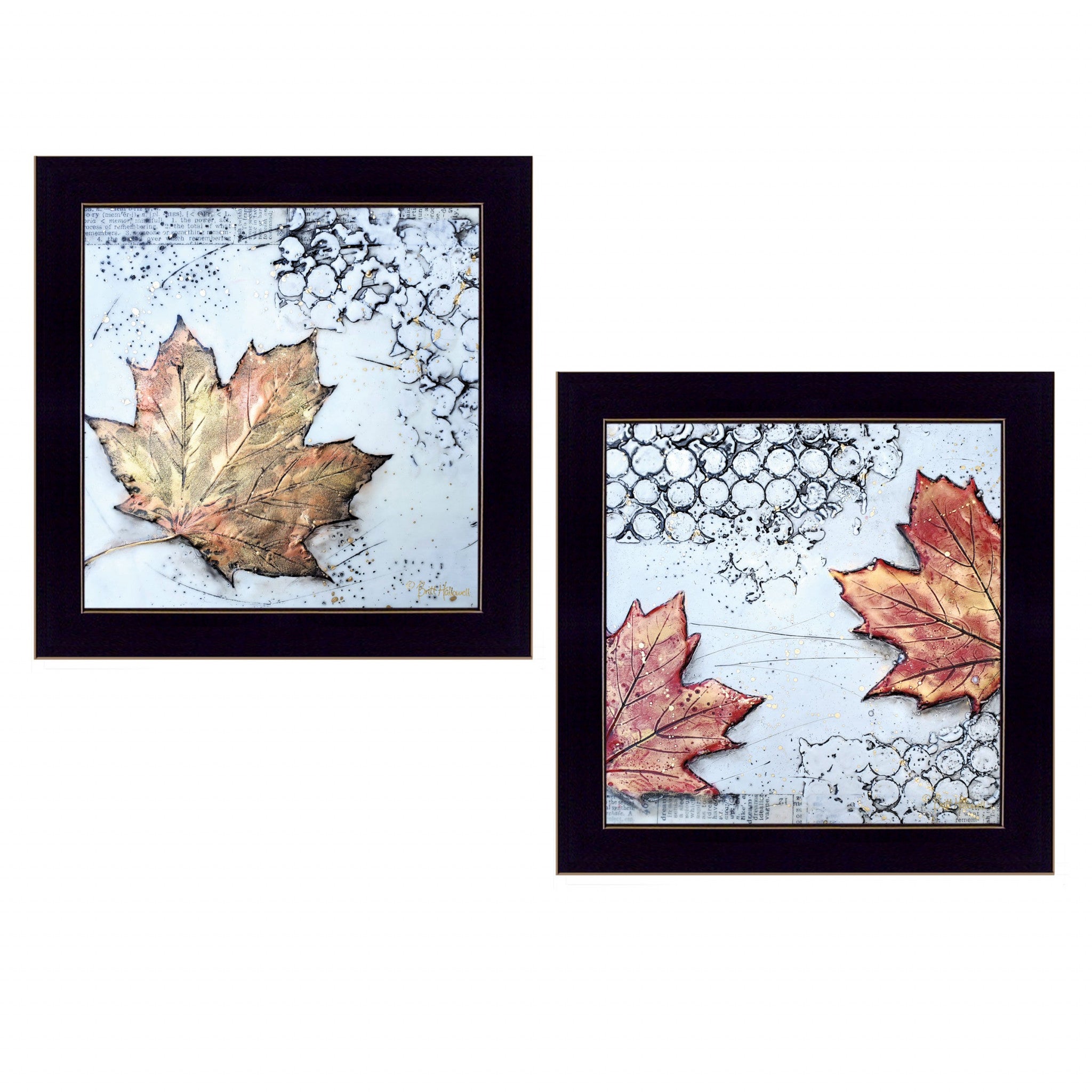 Set Of Two Fall Leaves Abstract Black Framed Print Wall Art