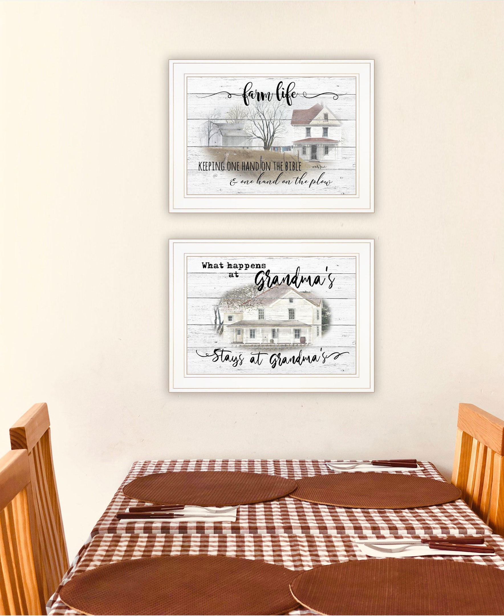 Set Of Two Stays At Grandmas and Bible Farmhouse White Framed Print Wall Art