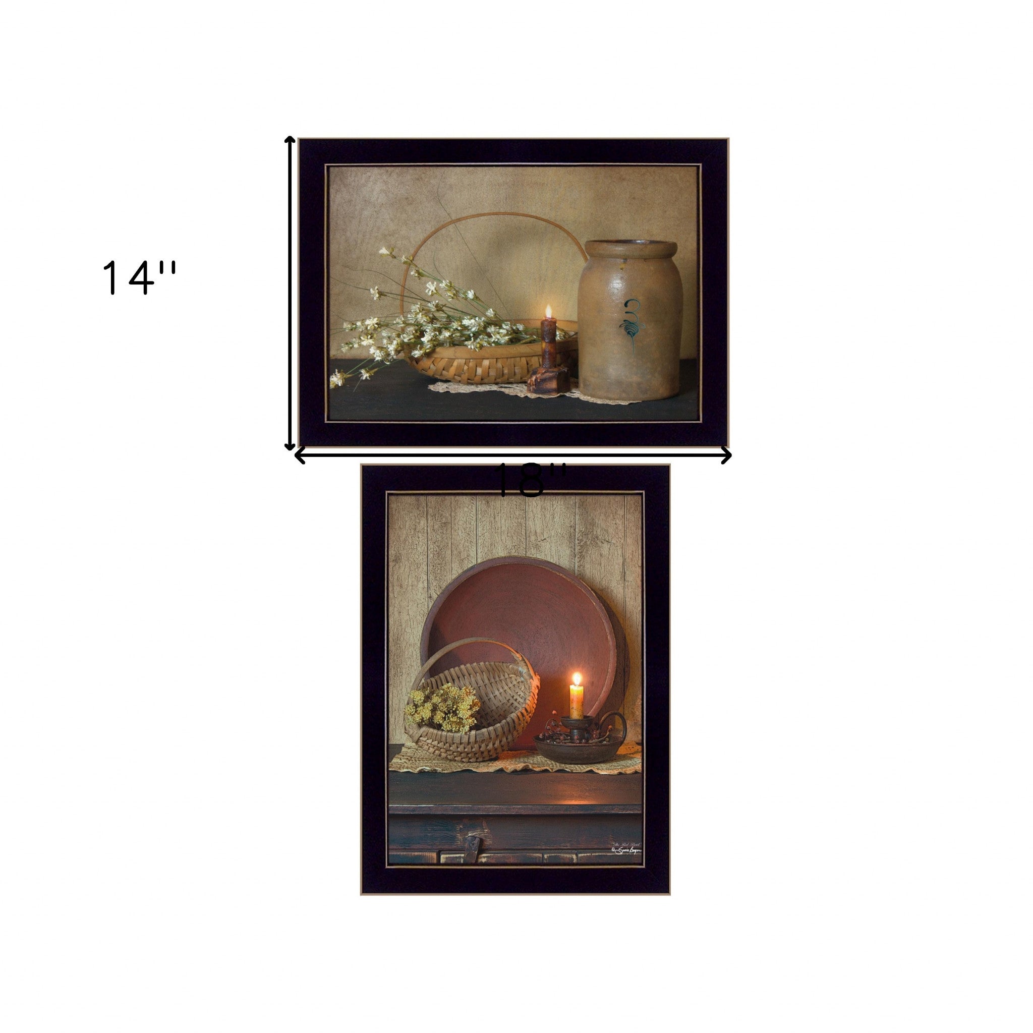 Set Of Two Candle Light And Flowers 3 Black Framed Print Wall Art