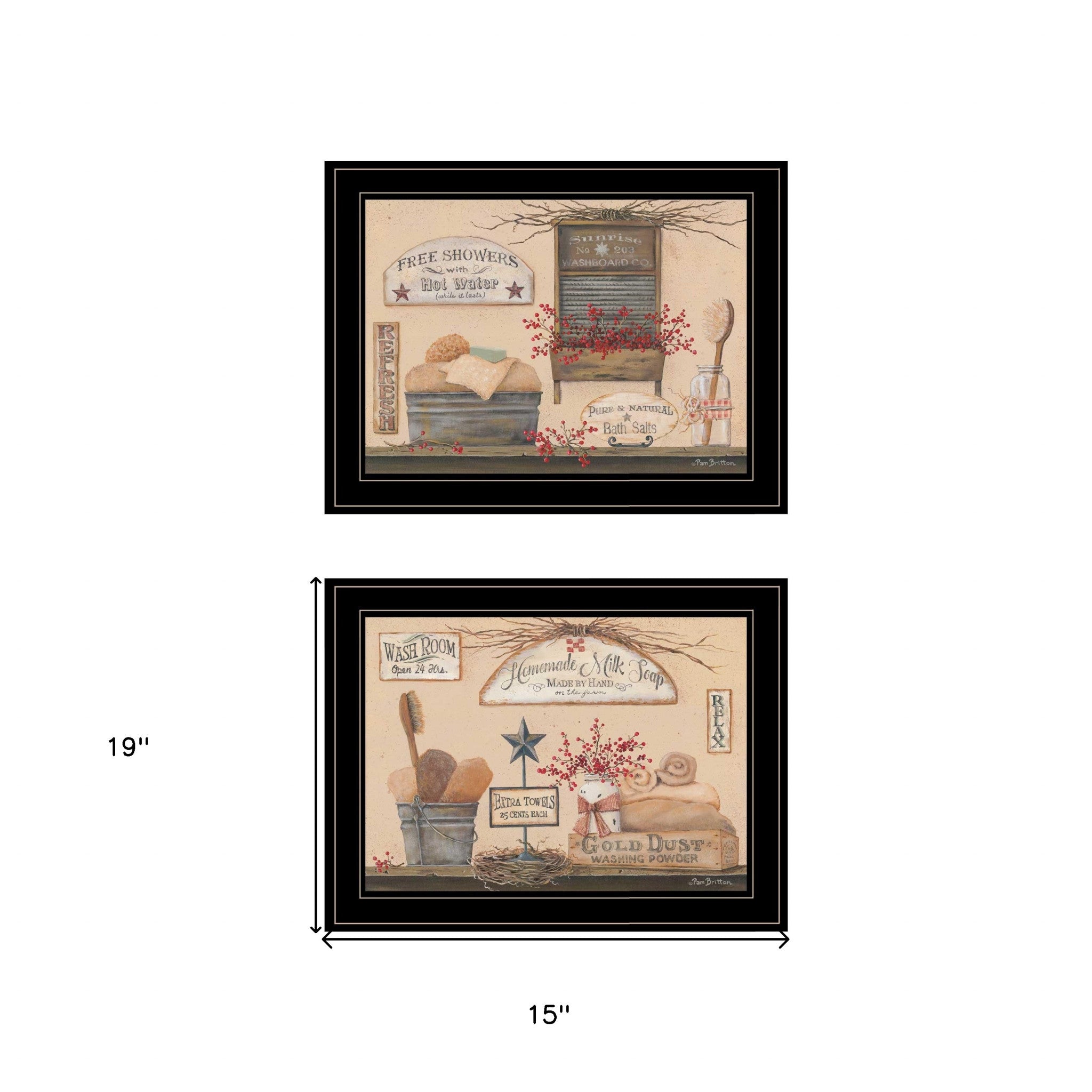 Set Of Two Wash Room 5 Black Framed Print Bathroom Wall Art