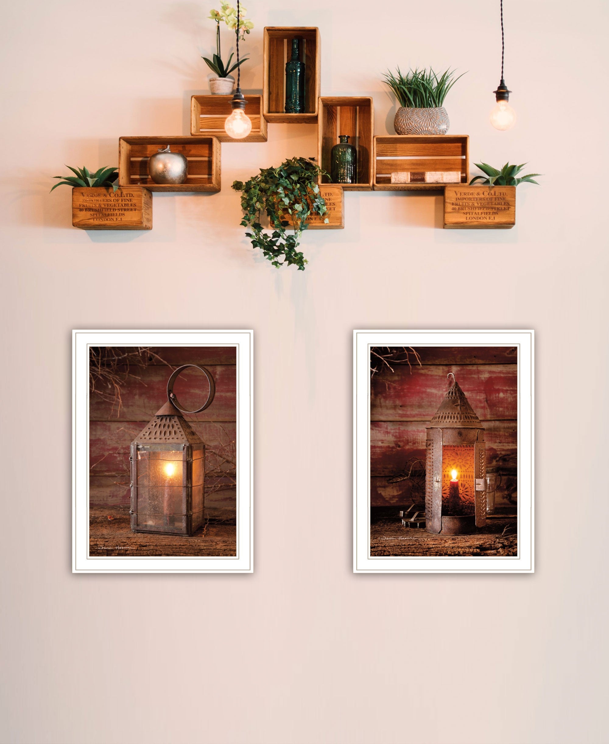 Set Of Two Innkeepers Lantern 1 White Framed Print Wall Art