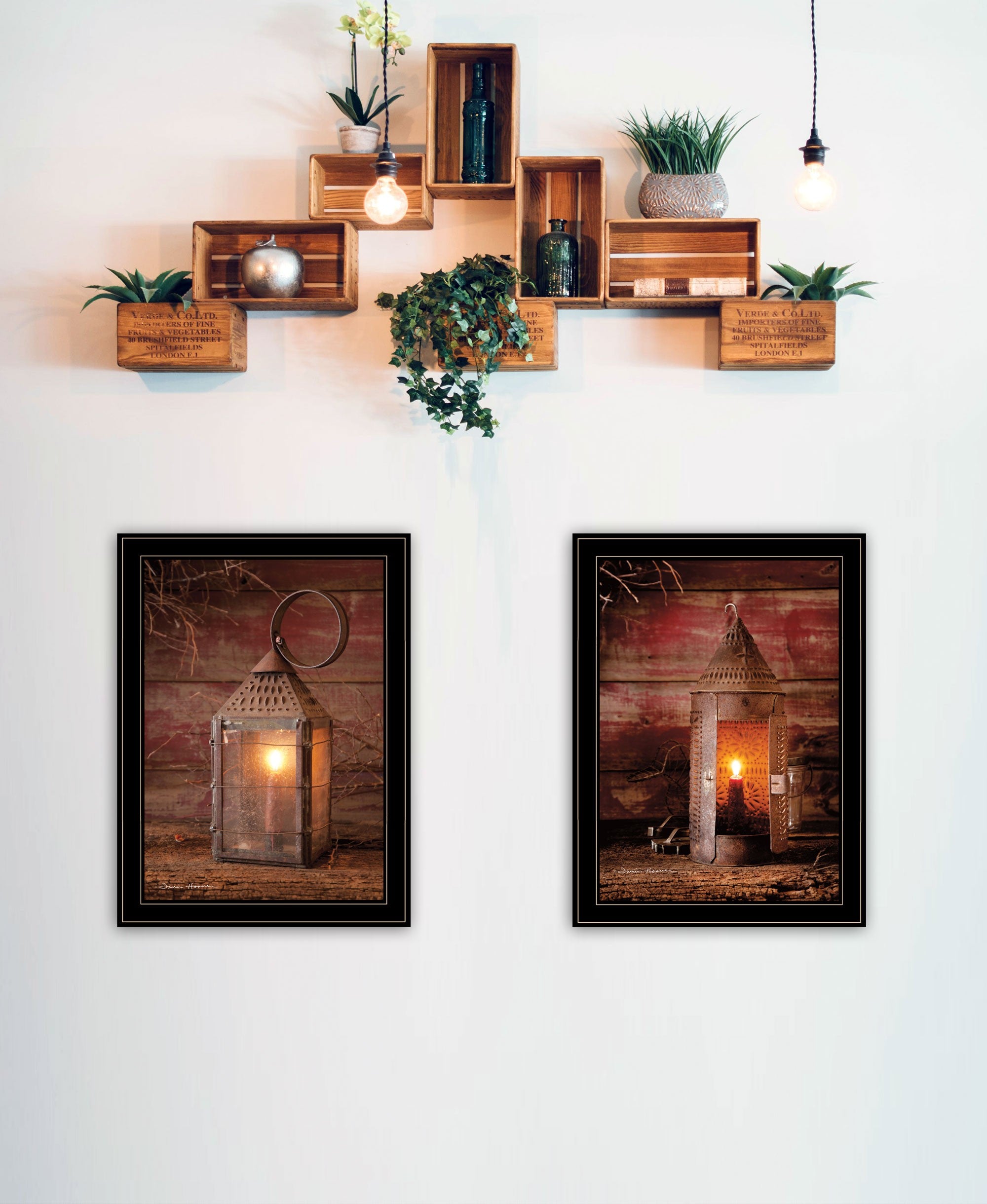 Set Of Two Innkeepers Lantern 2 Black Framed Print Wall Art