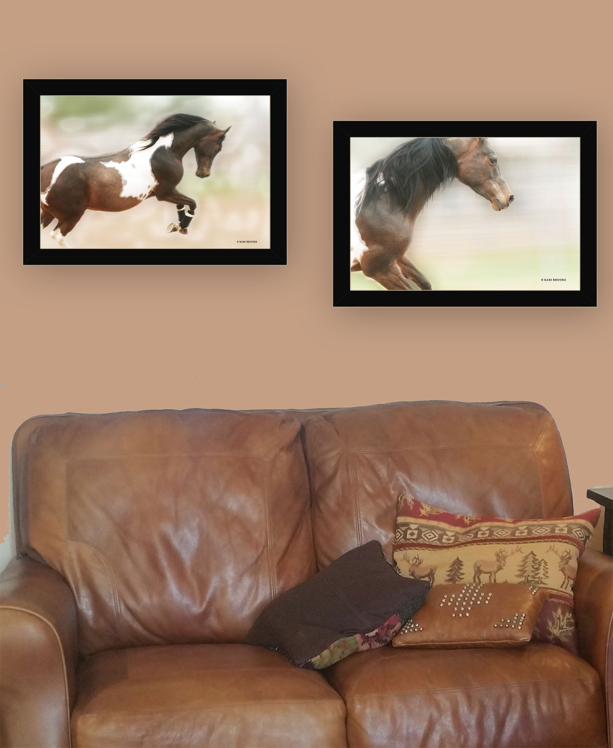 Set Of Two Wild Horses Black Framed Print Wall Art