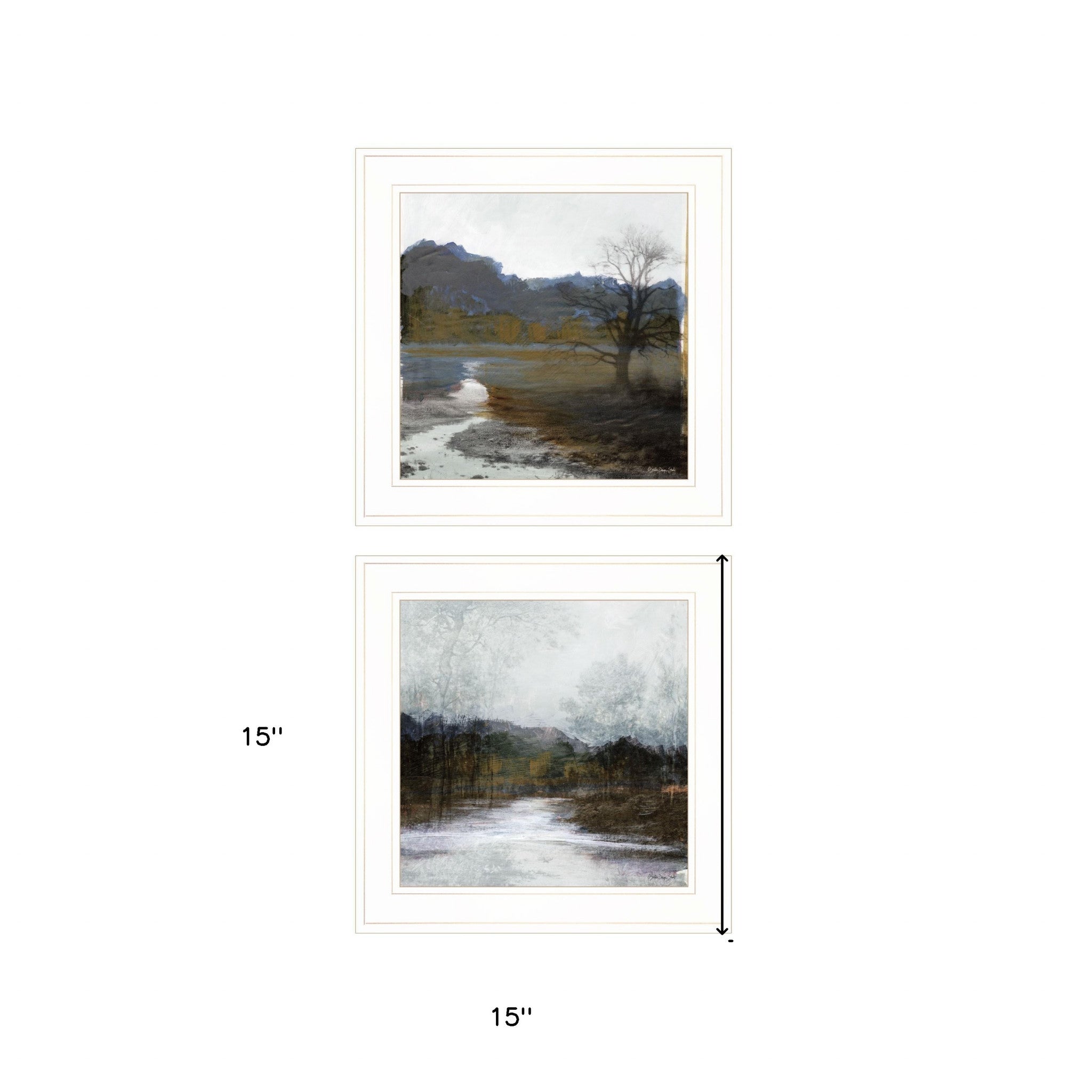 Set Of Two Winter Landscape 1 White Framed Print Wall Art