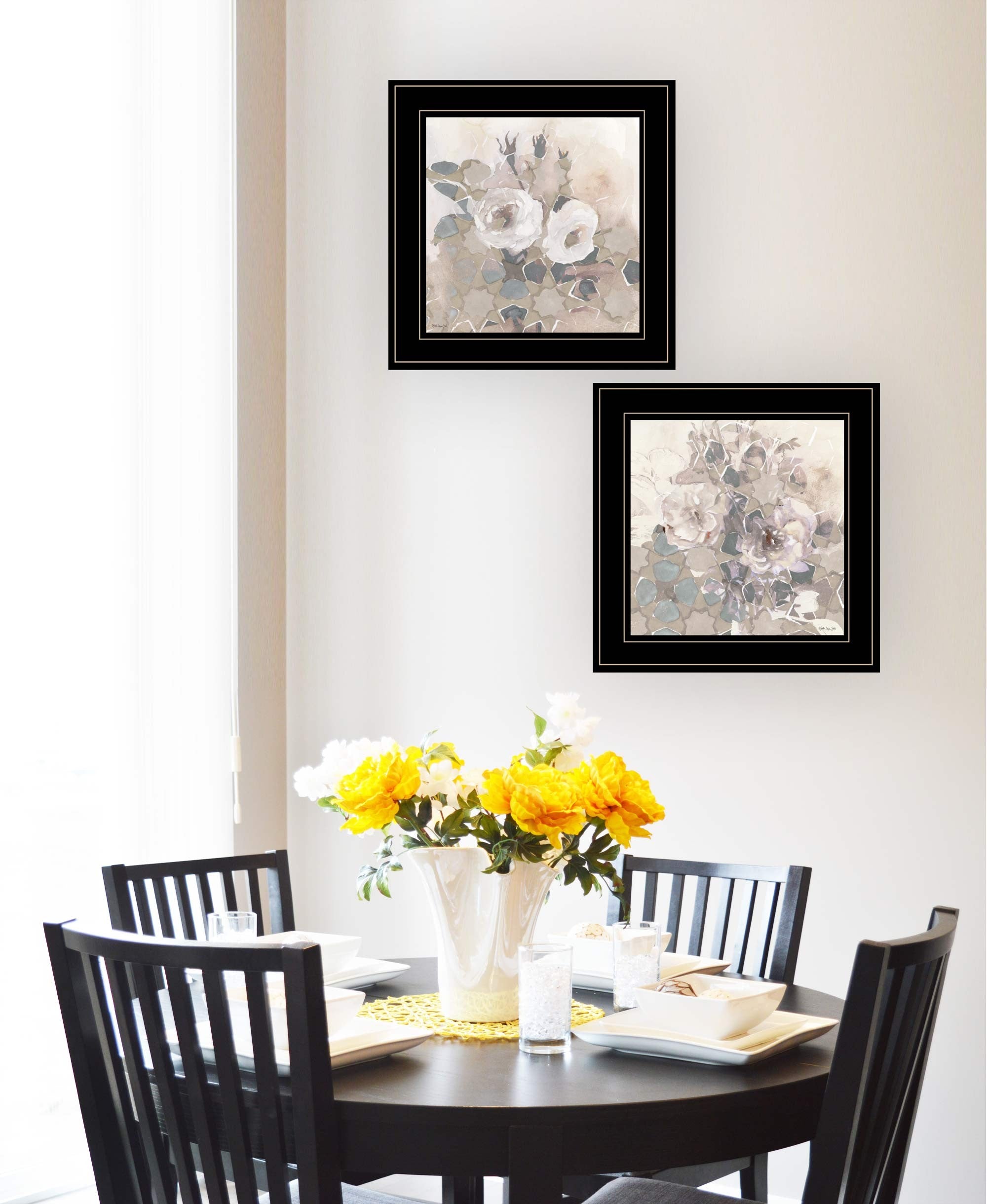 Set Of Two Transitional Blooms 2 Black Framed Print Wall Art