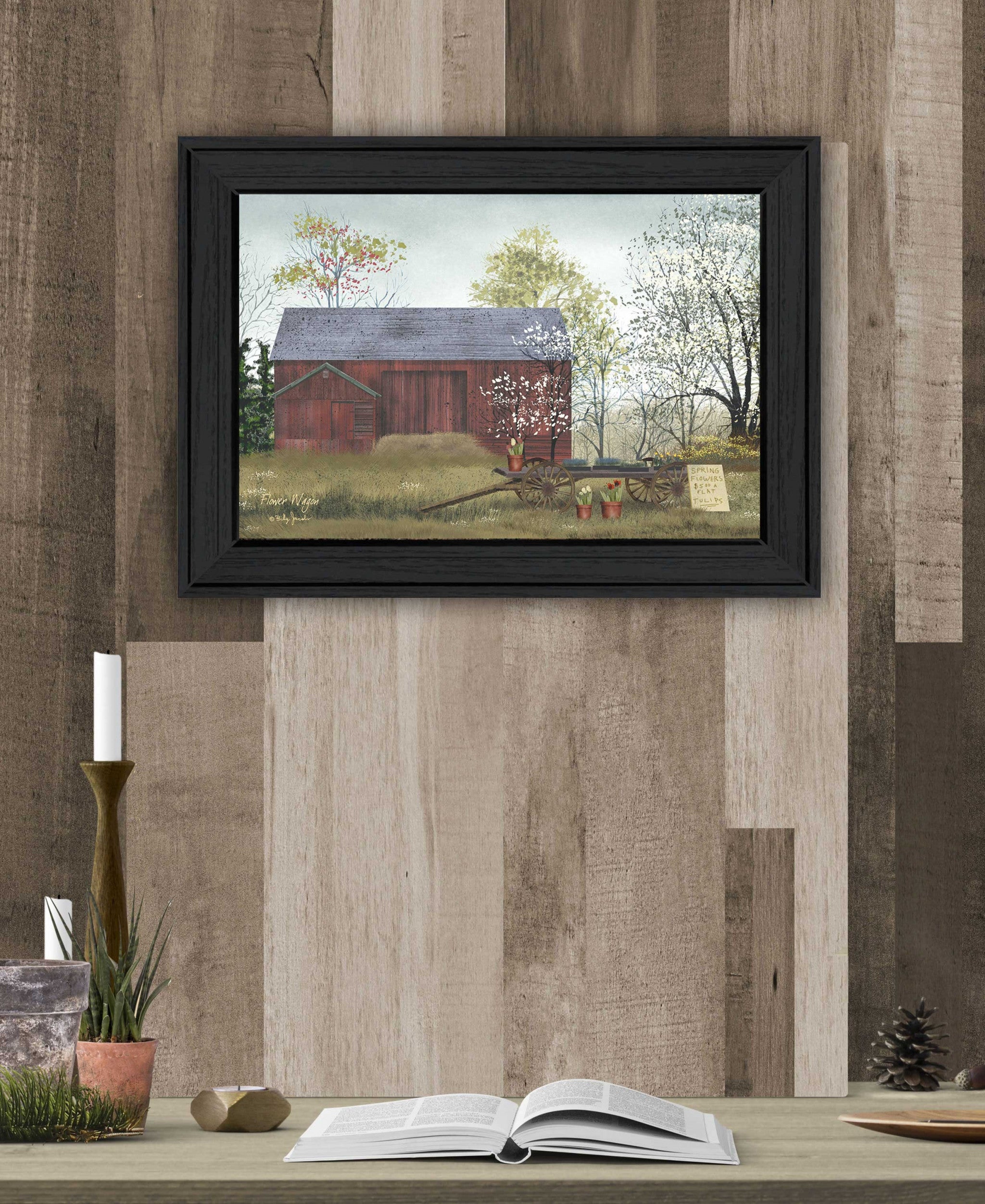 Flower Wagon 3 Black Framed Print Wall Art