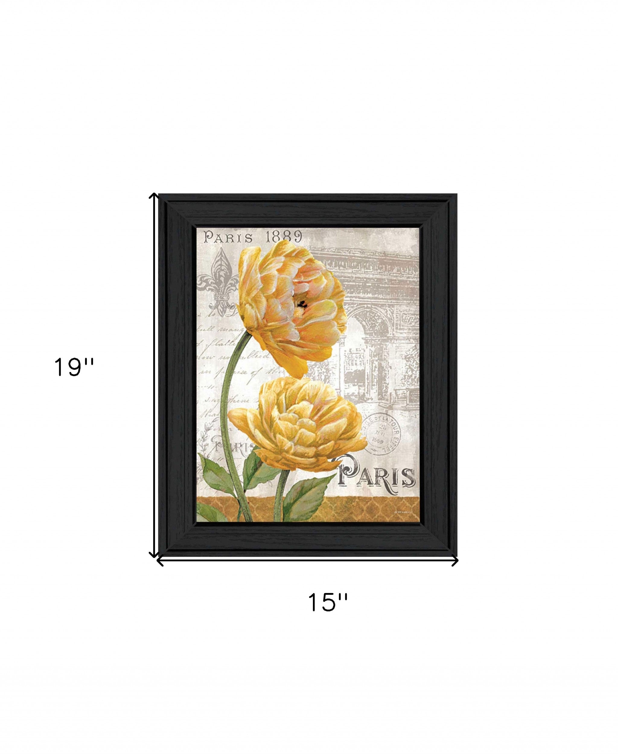 Golden Flowers Black Framed Print Wall Art