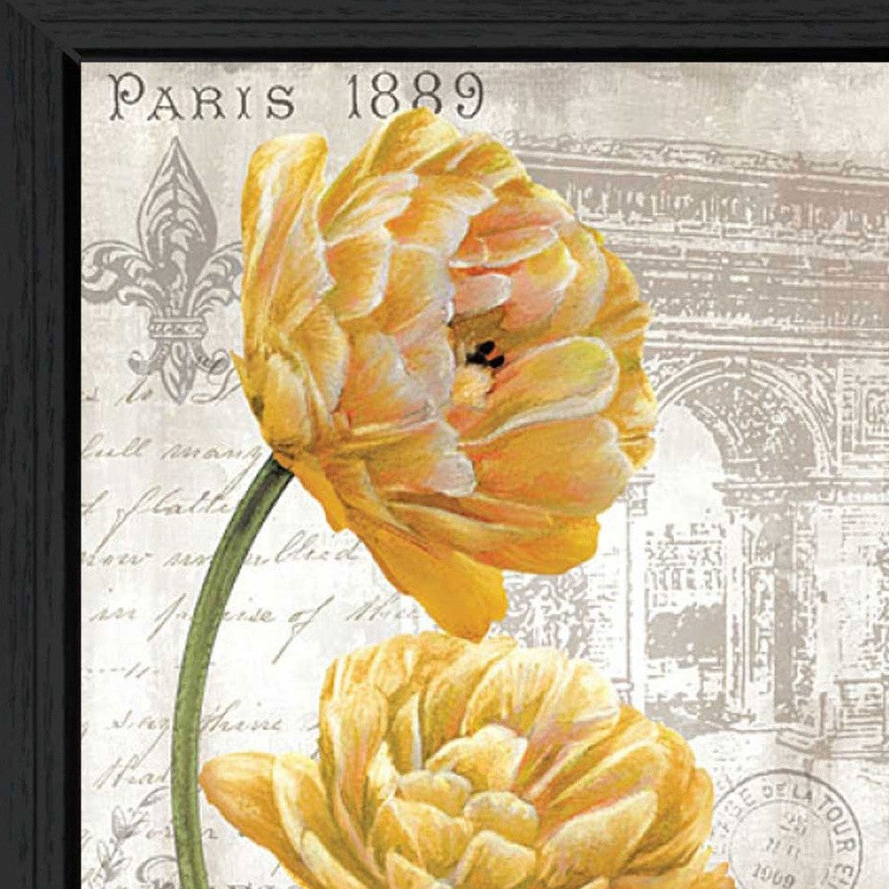 Golden Flowers Black Framed Print Wall Art