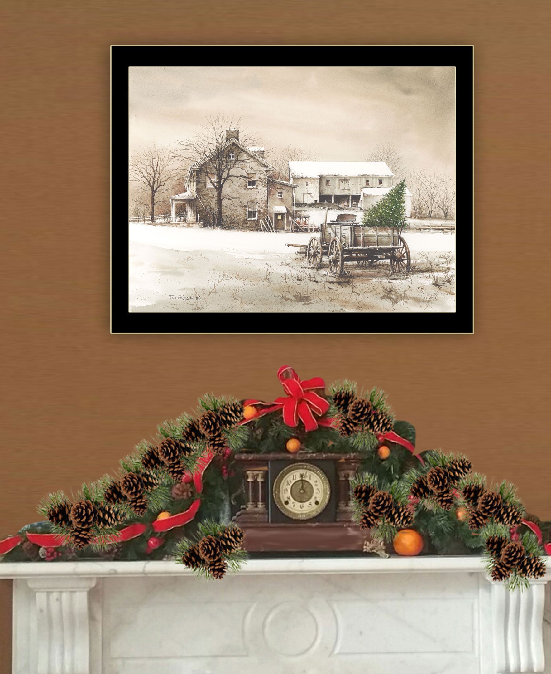 Bringing Home The Tree 3 Black Framed Print Wall Art