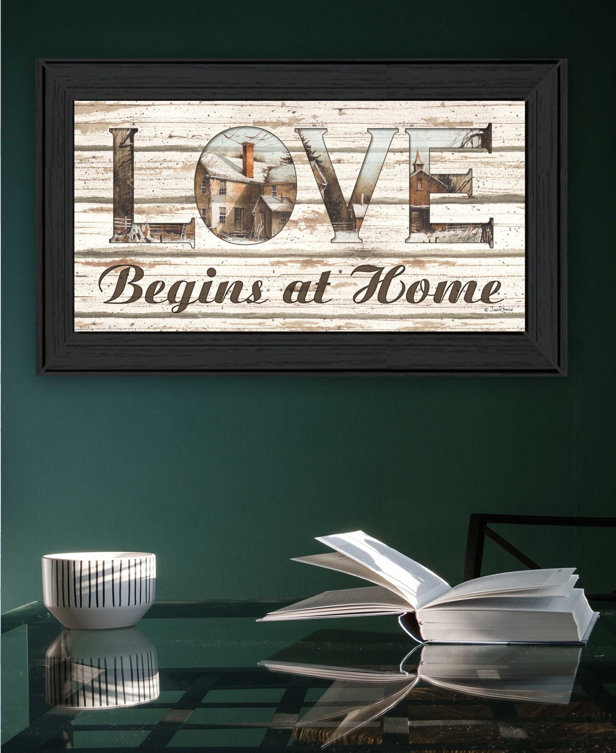 Love Begins At Home 2 Black Framed Print Wall Art