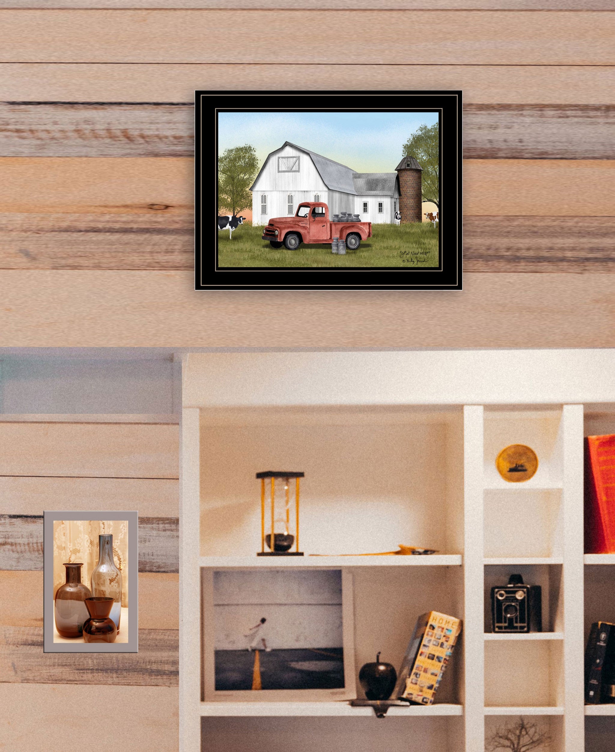 Red Milk Truck on the Farm Black Framed Print Wall Art