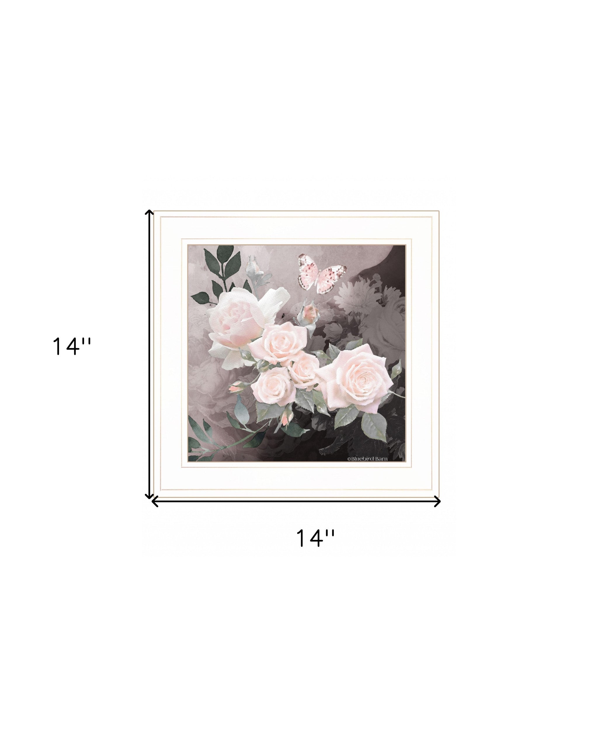 Pink Roses and Butterfly White Framed Print Wall Art