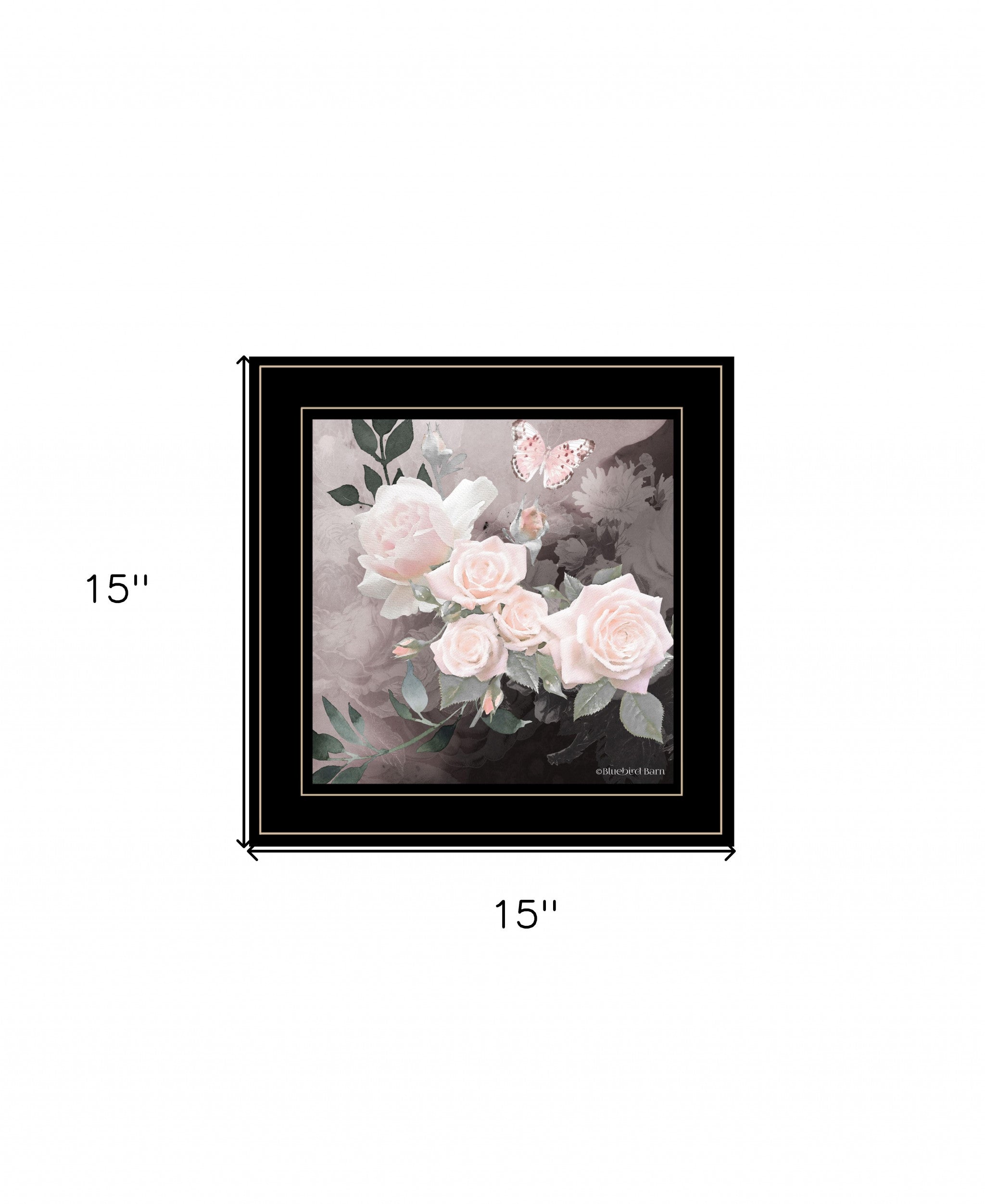 Pink Roses and Butterfly Black Double Rim Framed Print Wall Art