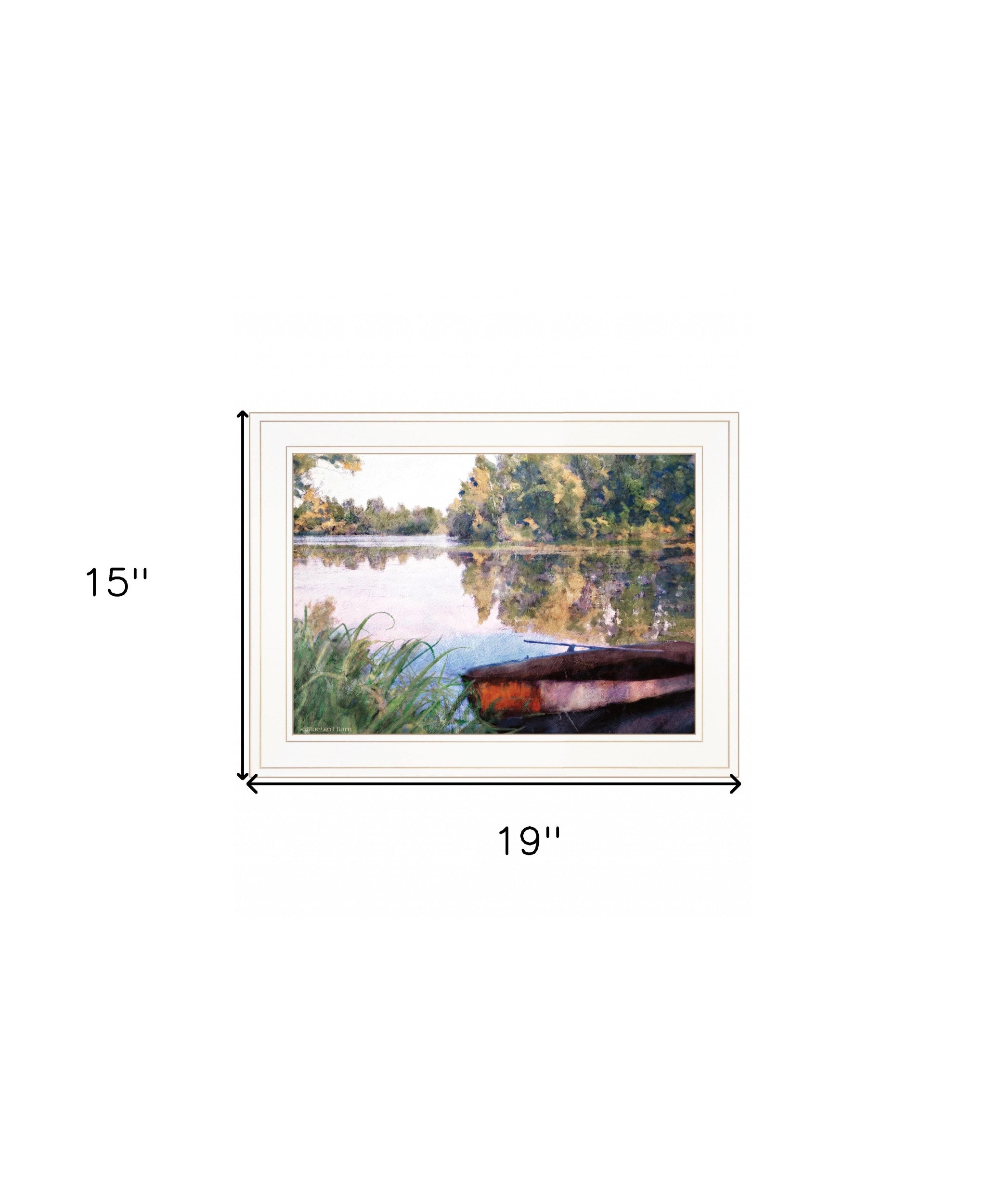 Rowboat Pond Landscape 2 White Framed Print Wall Art