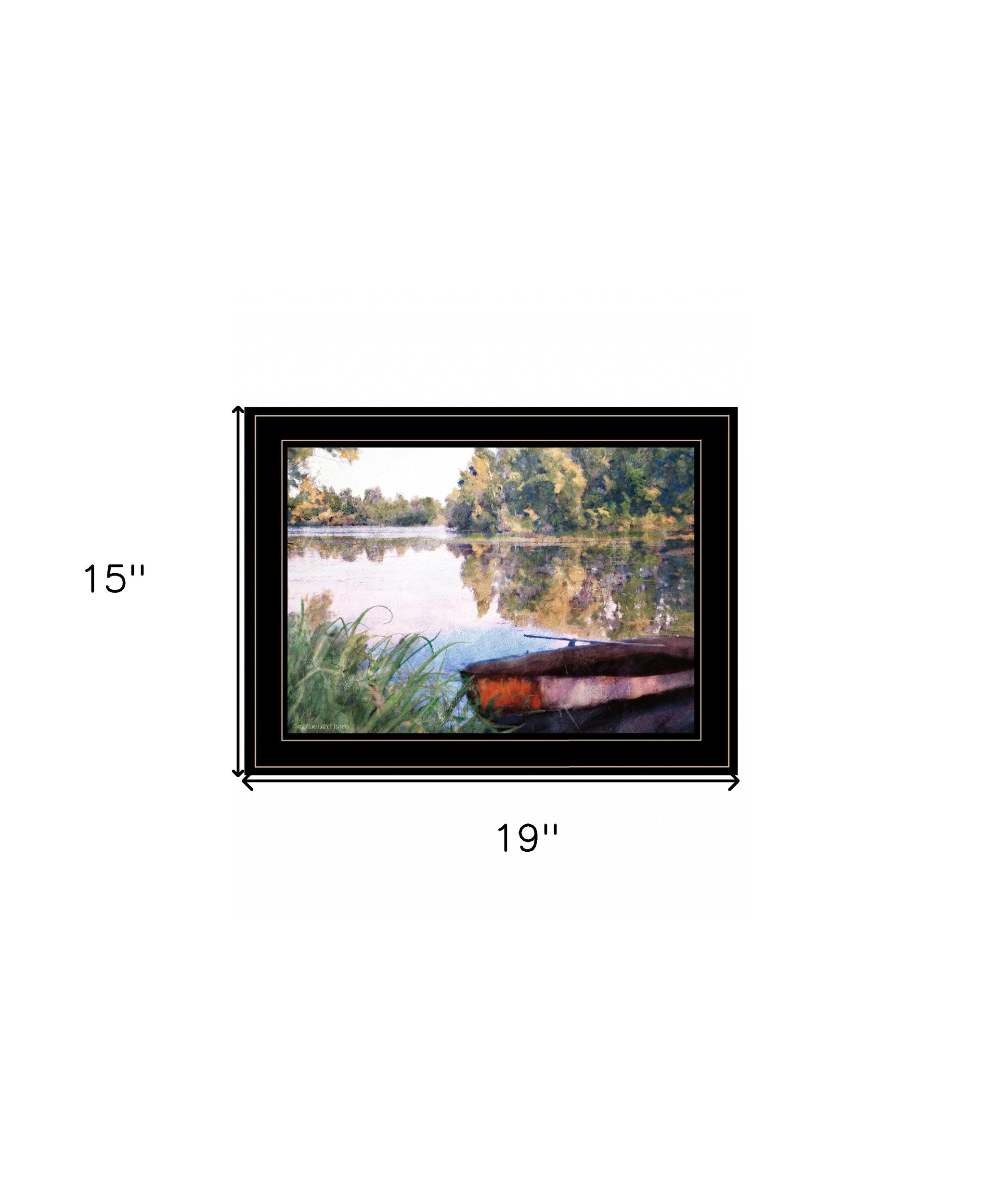 Rowboat Pond Landscape 3 Black Framed Print Wall Art