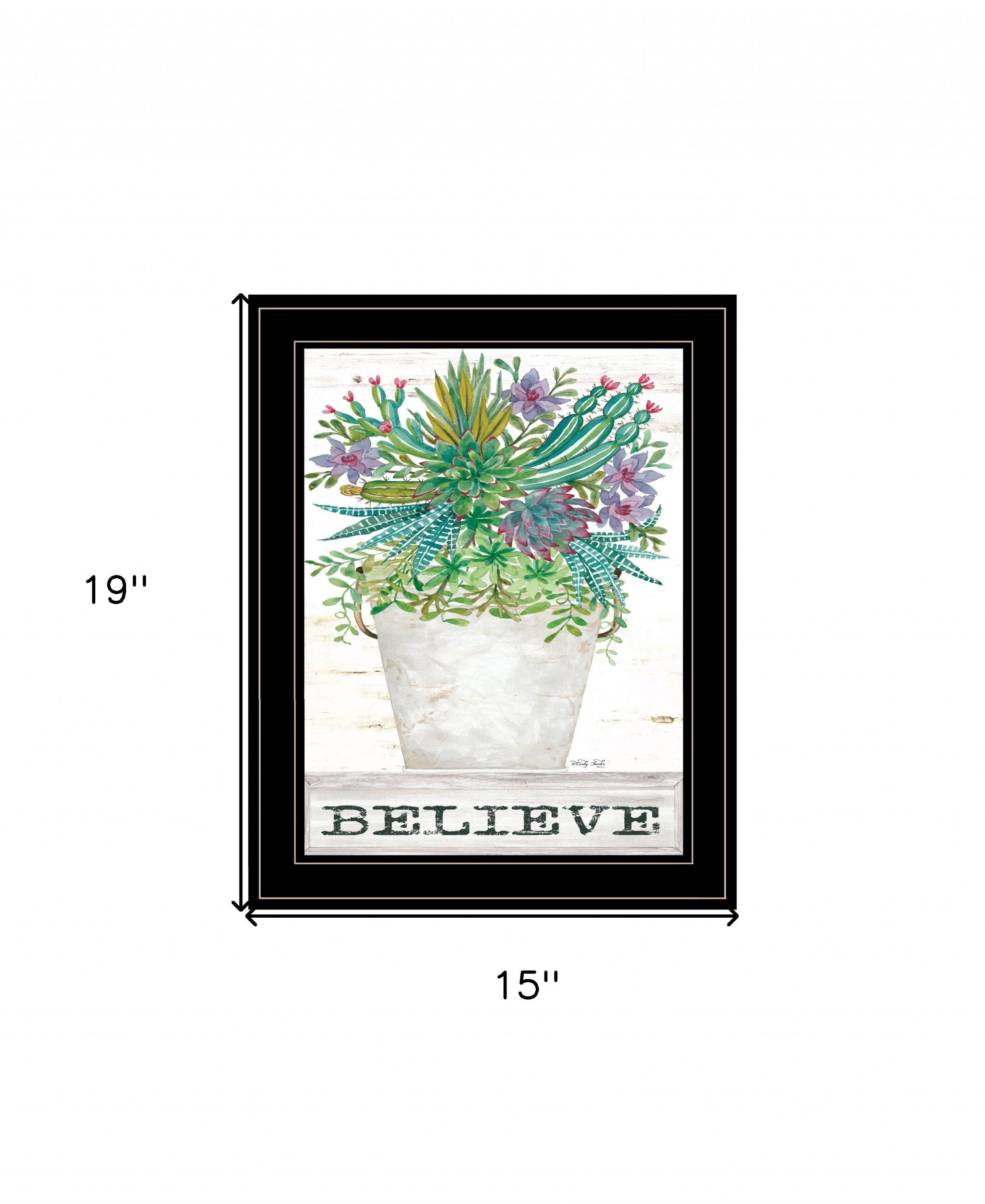 Believe Succulents 3 Black Framed Print Wall Art