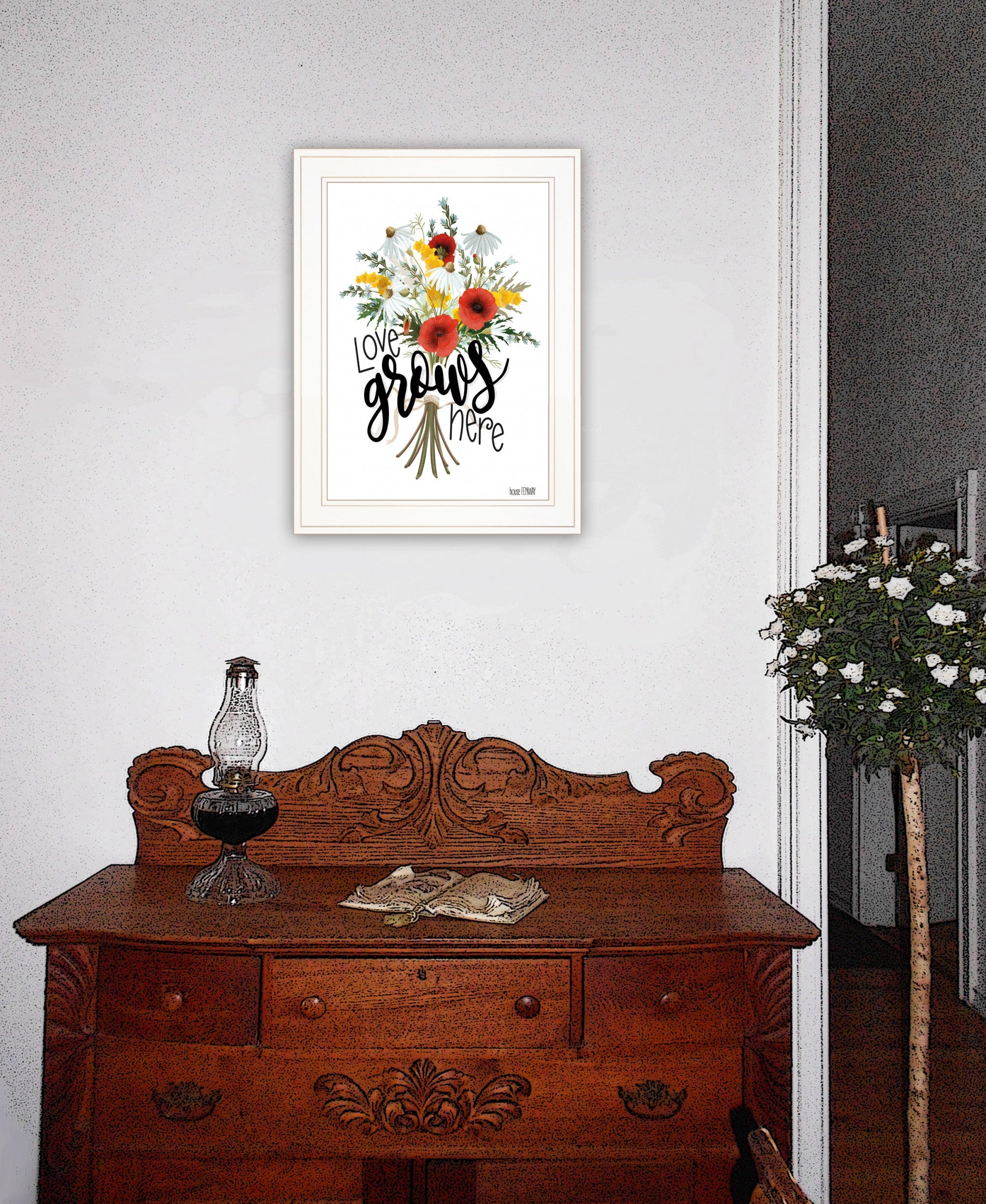 Love Grows Here 3 White Framed Print Wall Art