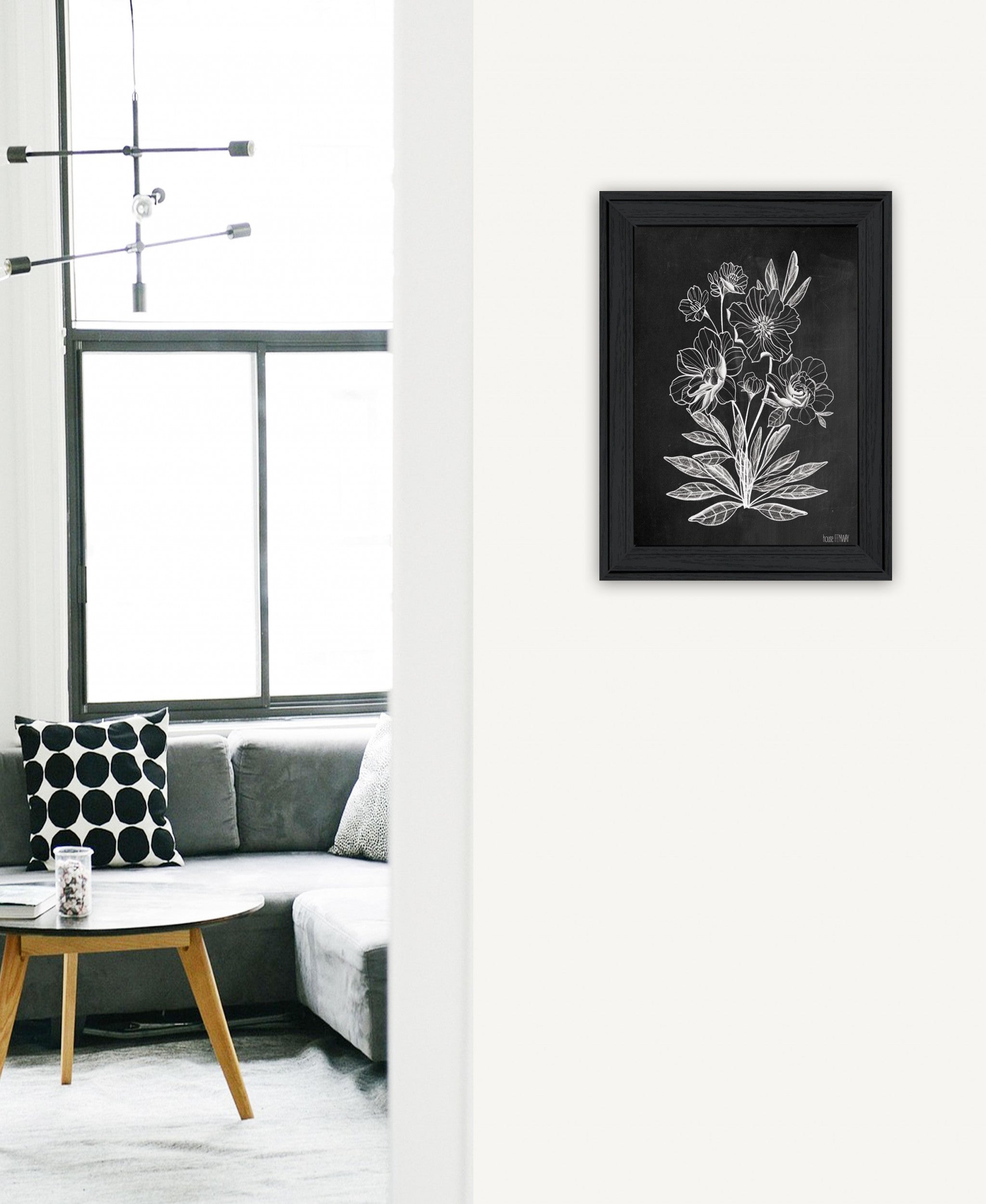 Vintage Chalkboard Flowers Black Framed Print Wall Art