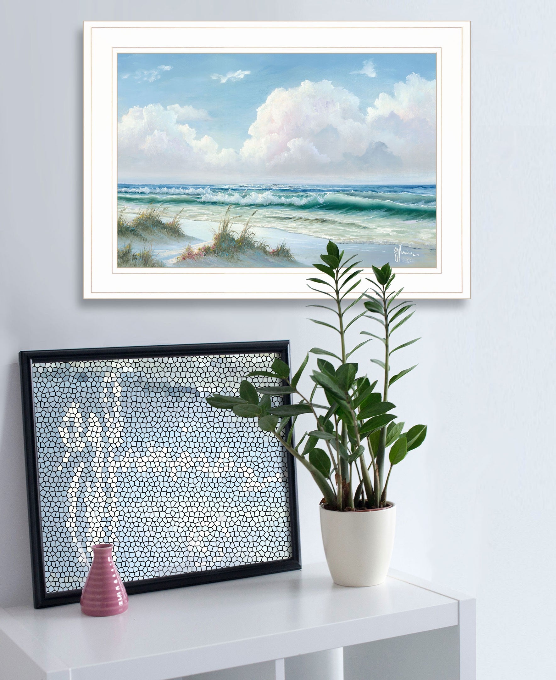 Beach 7 White Framed Print Wall Art