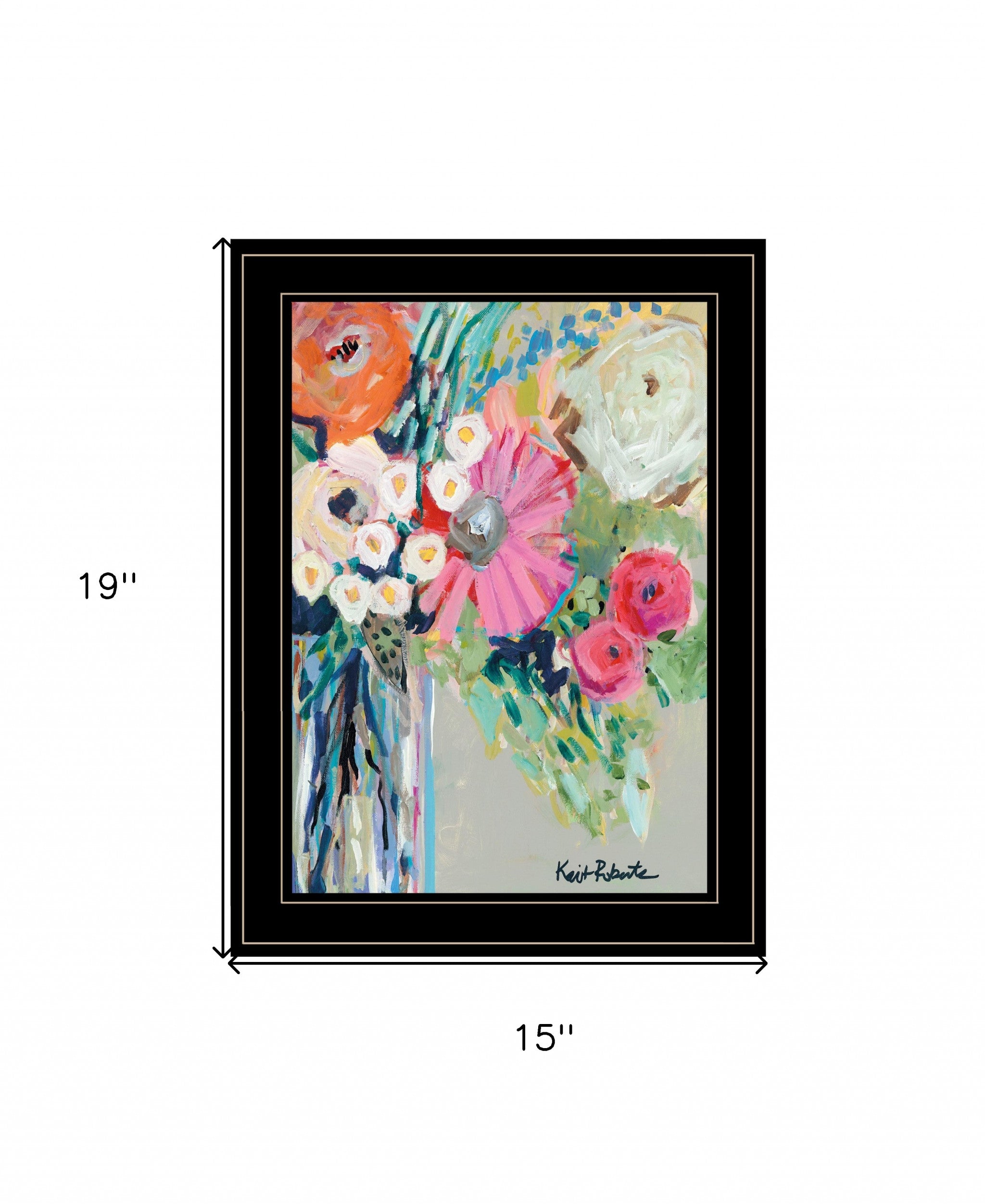 Bright Abstract Floral Bouquet Black Framed Print Wall Art