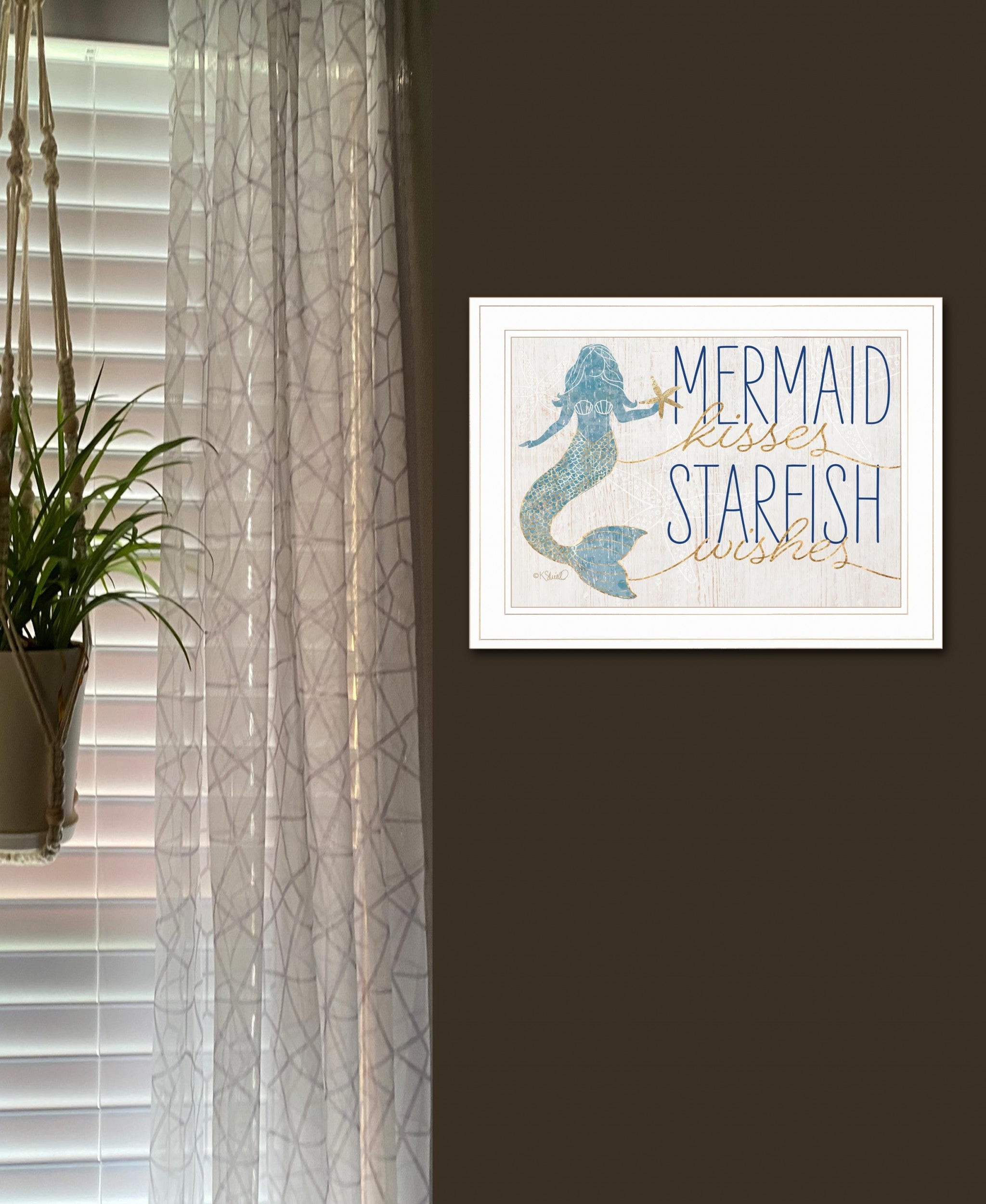 Mermaid Kisses Starfish Wishes 2 White Framed Print Wall Art