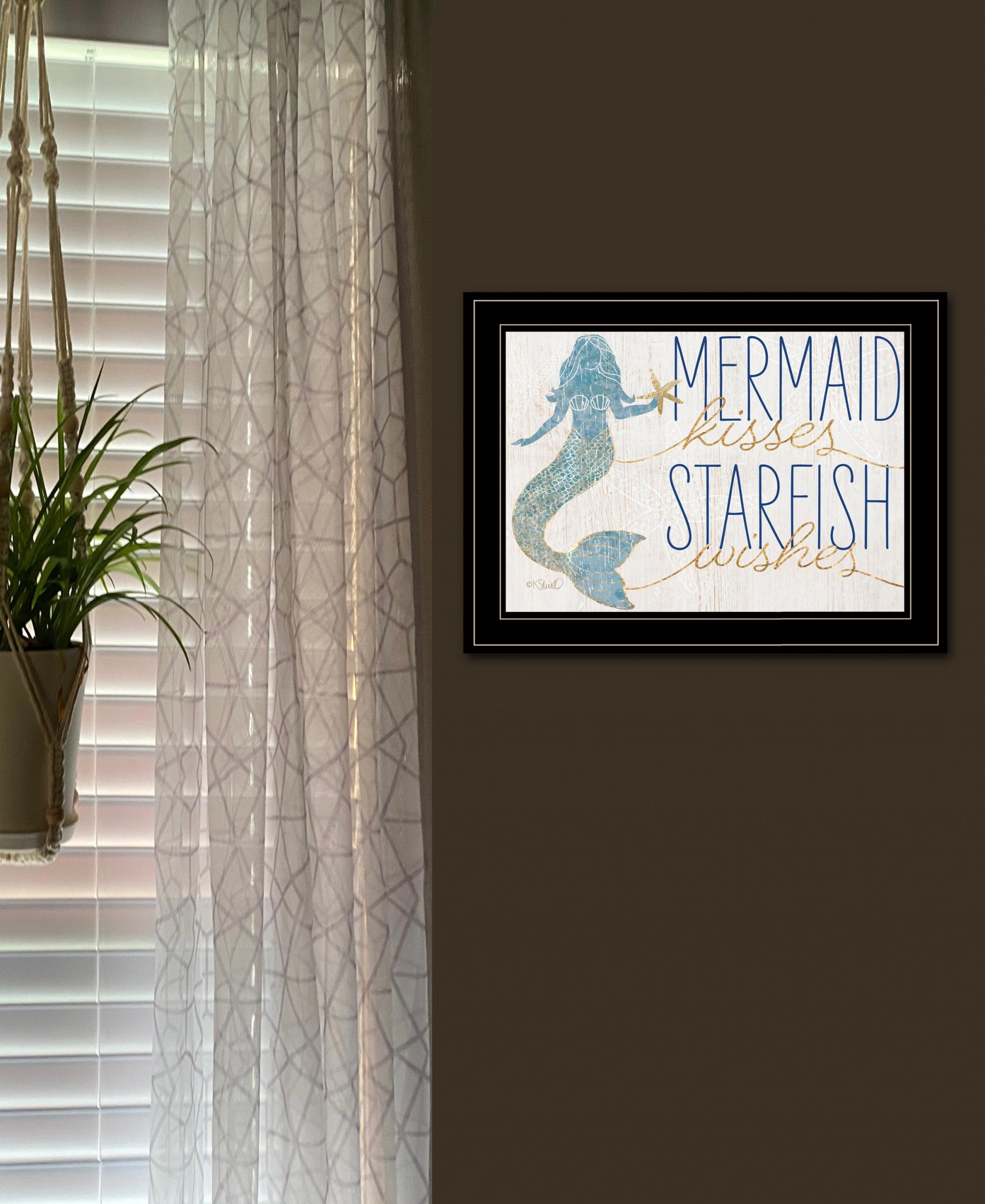 Mermaid Kisses Starfish Wishes 3 Black Framed Print Wall Art