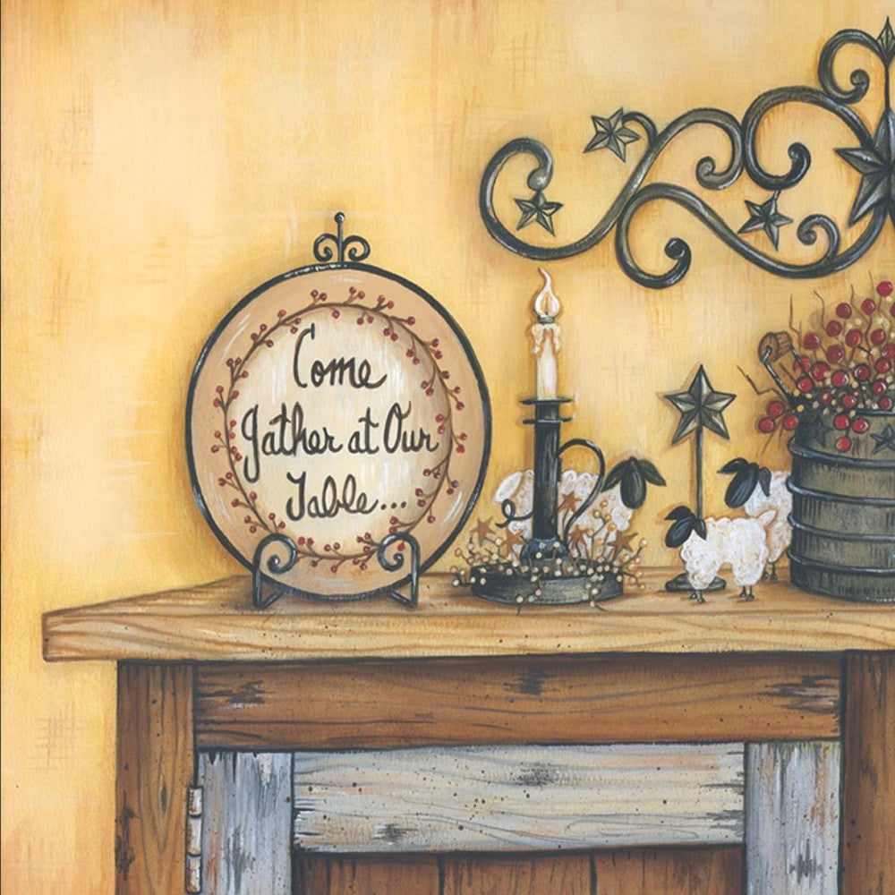 Come Gather At Our Table 1 Black Framed Print Wall Art