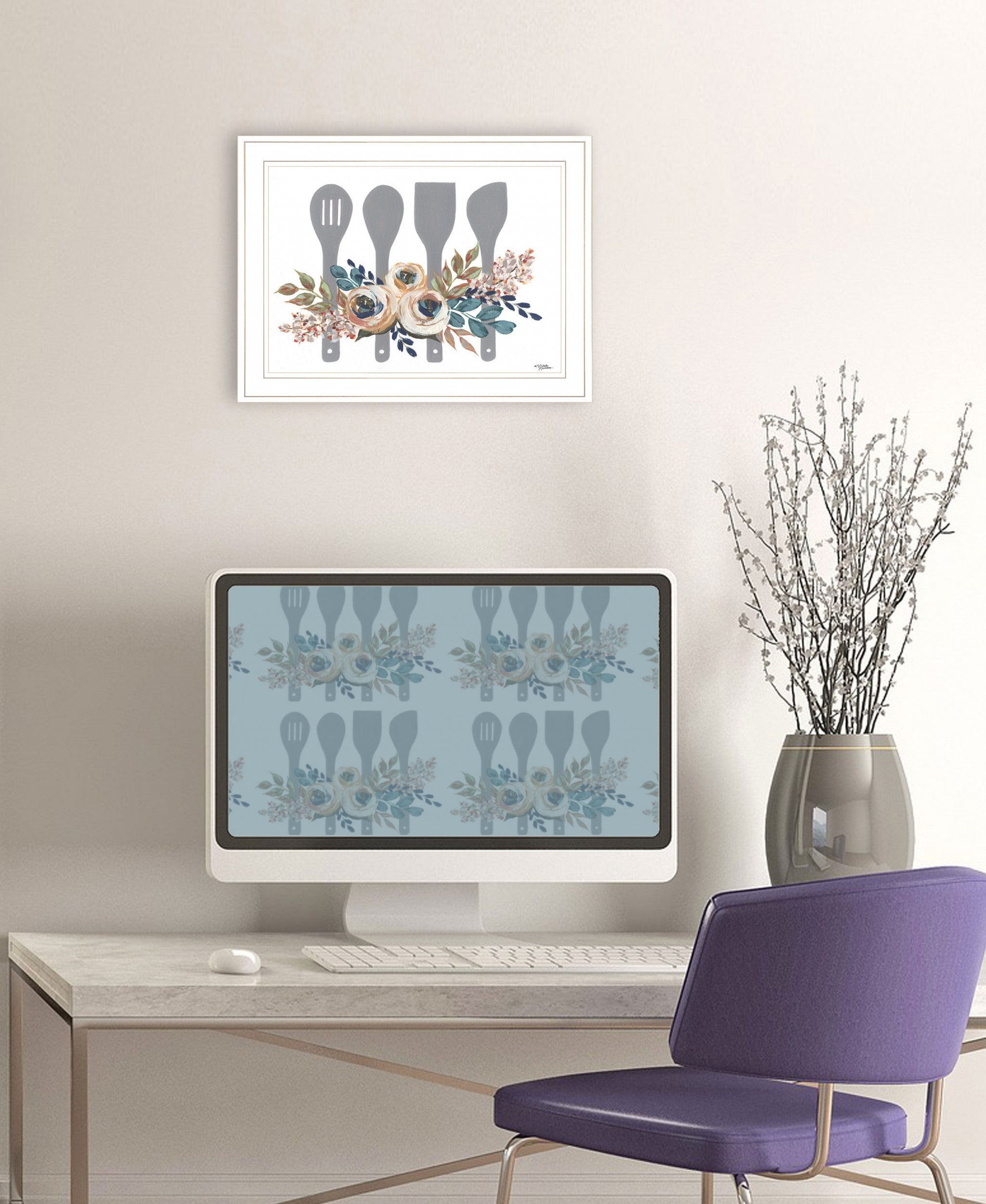 Fall Floral Baking Utensils 1 White Framed Print Wall Art