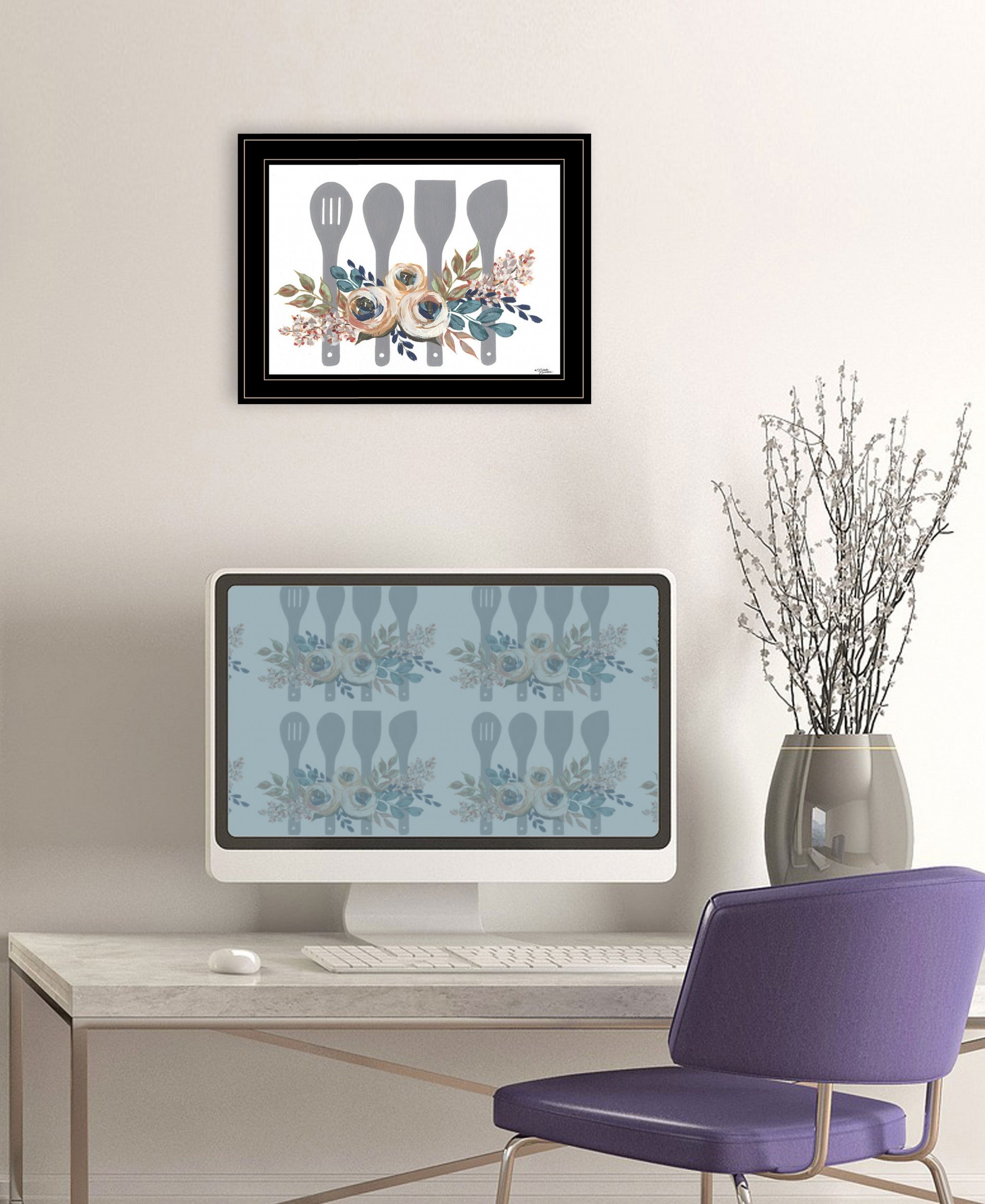 Fall Floral Baking Utensils 2 Black Framed Print Wall Art