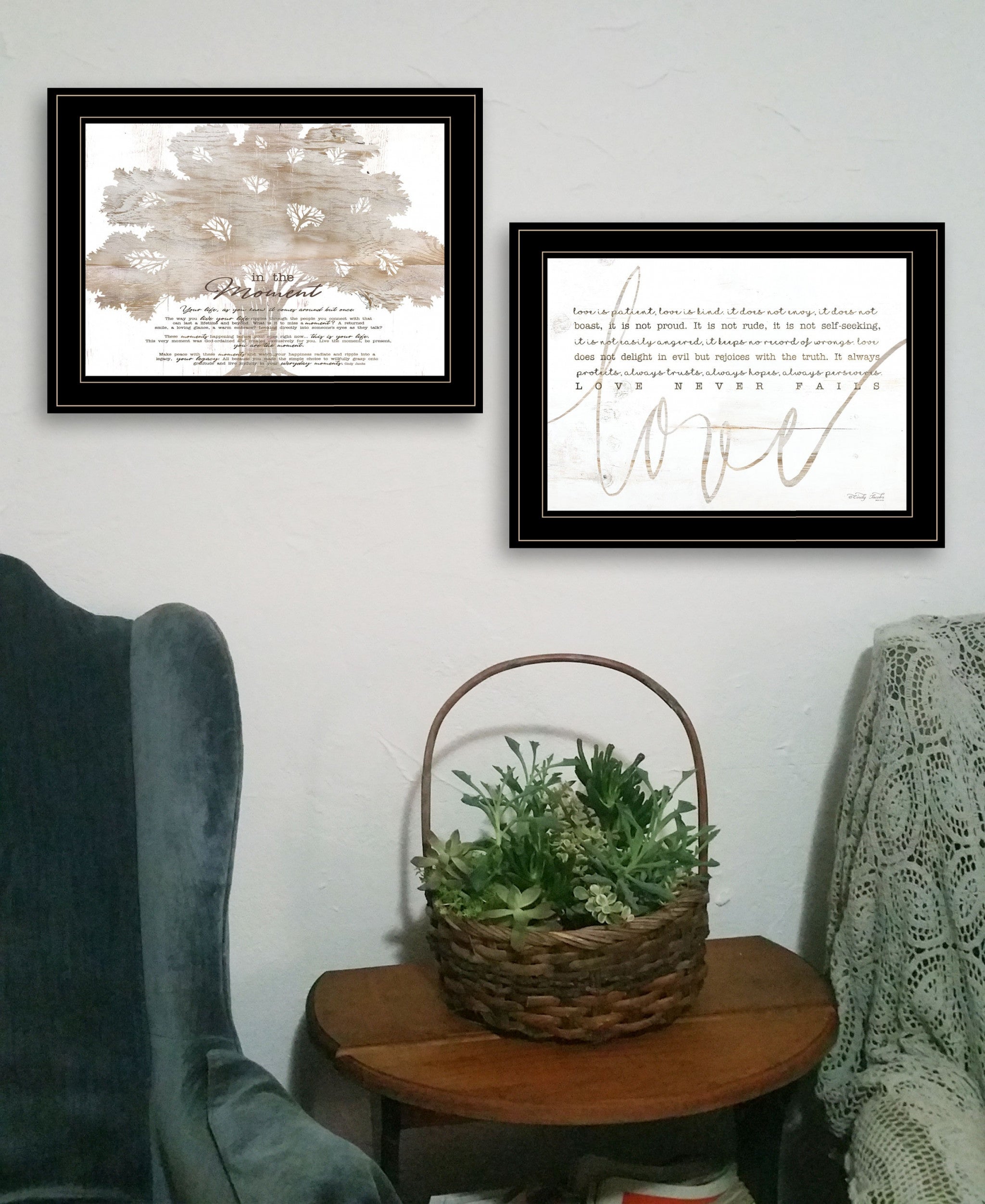 Set Of Two Love Or In The Moment 1 Black Framed Print Wall Art