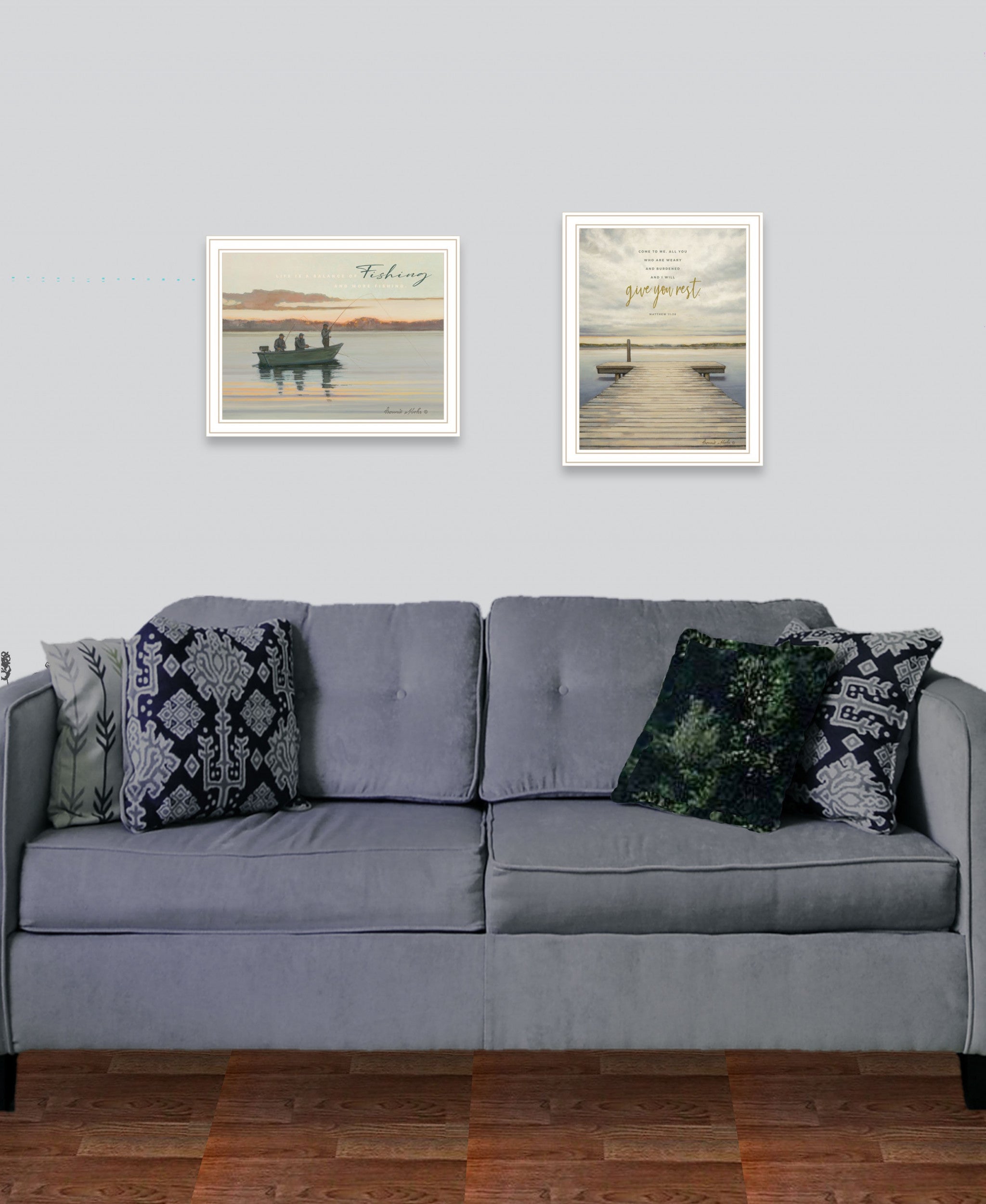 Set Of Two Lake Side Reprieve 2 White Framed Print Wall Art