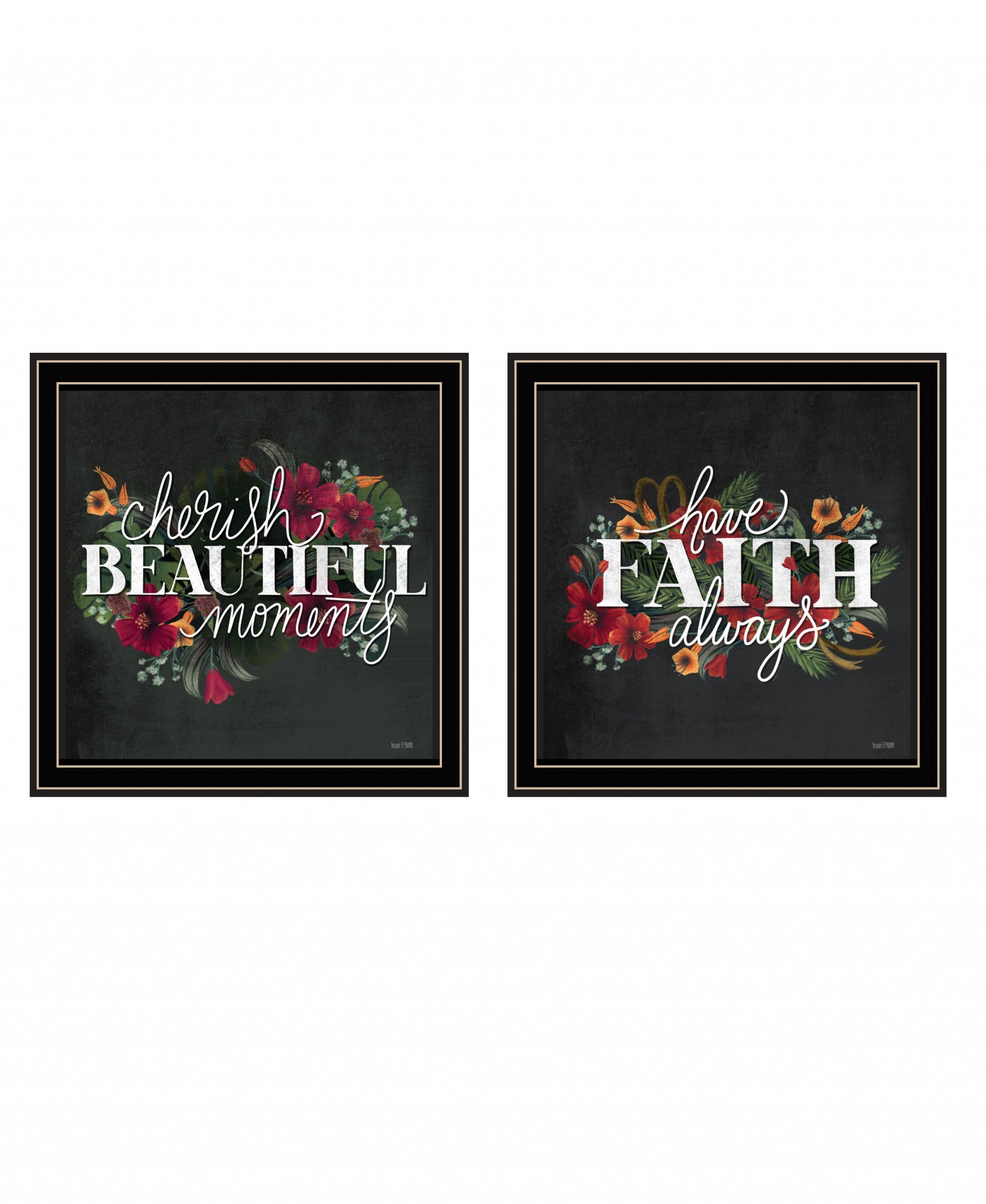 Set Of Two Cherish And Have Faith 2 Black Framed Print Wall Art