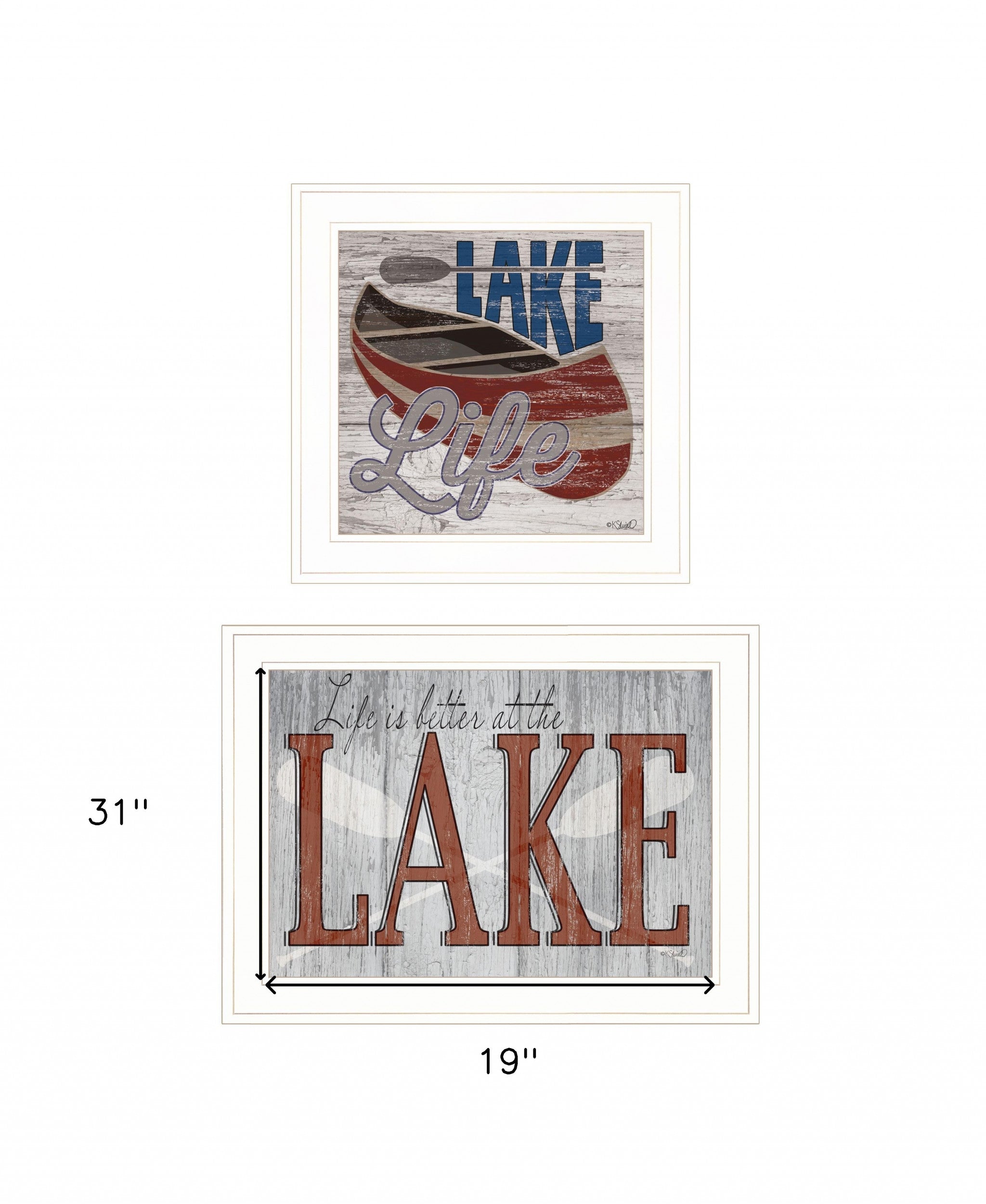 Set Of Two Lake Life Is Better 1 White Framed Print Wall Art