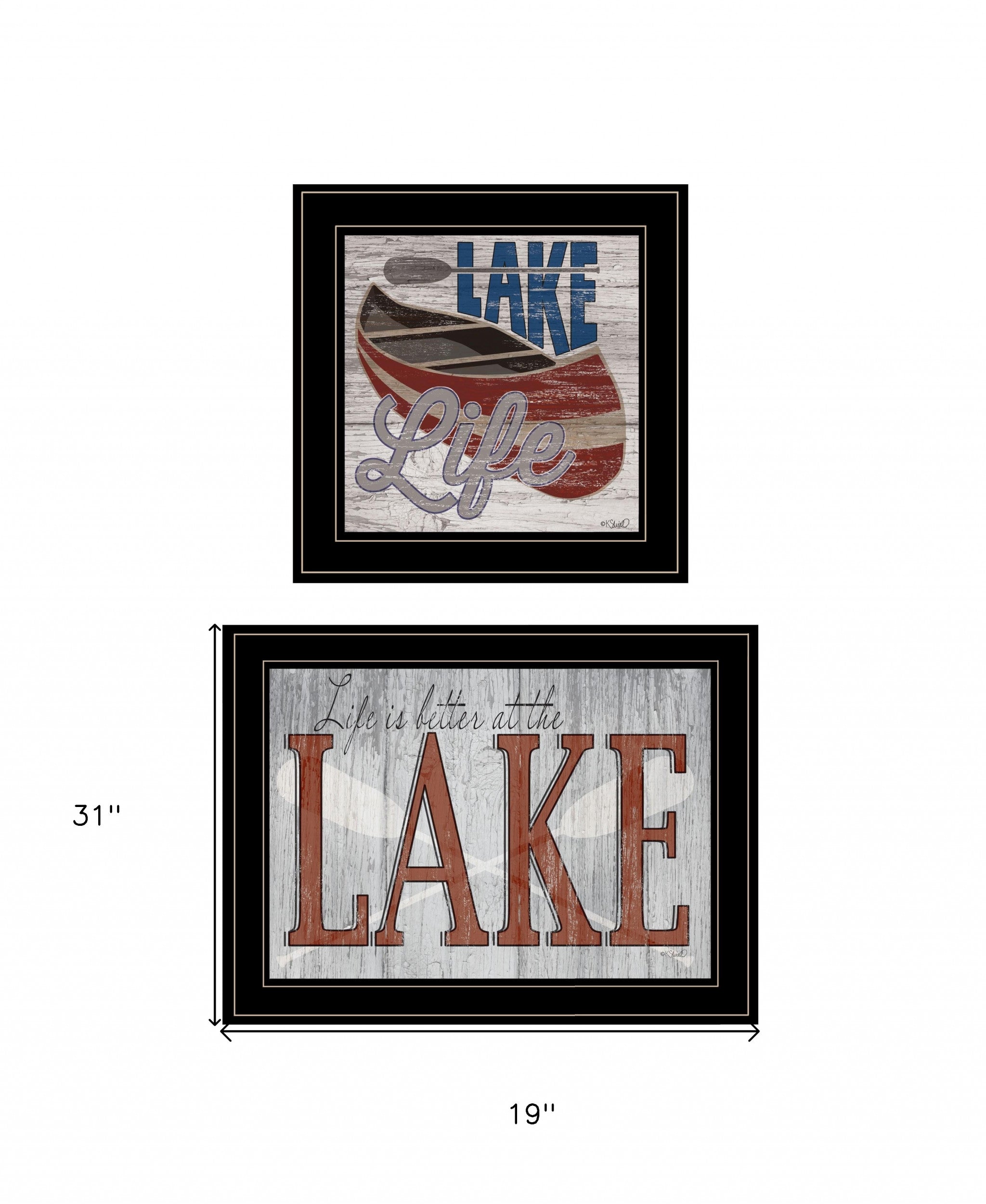 Set Of Two Lake Life Is Better 2 Black Framed Print Wall Art