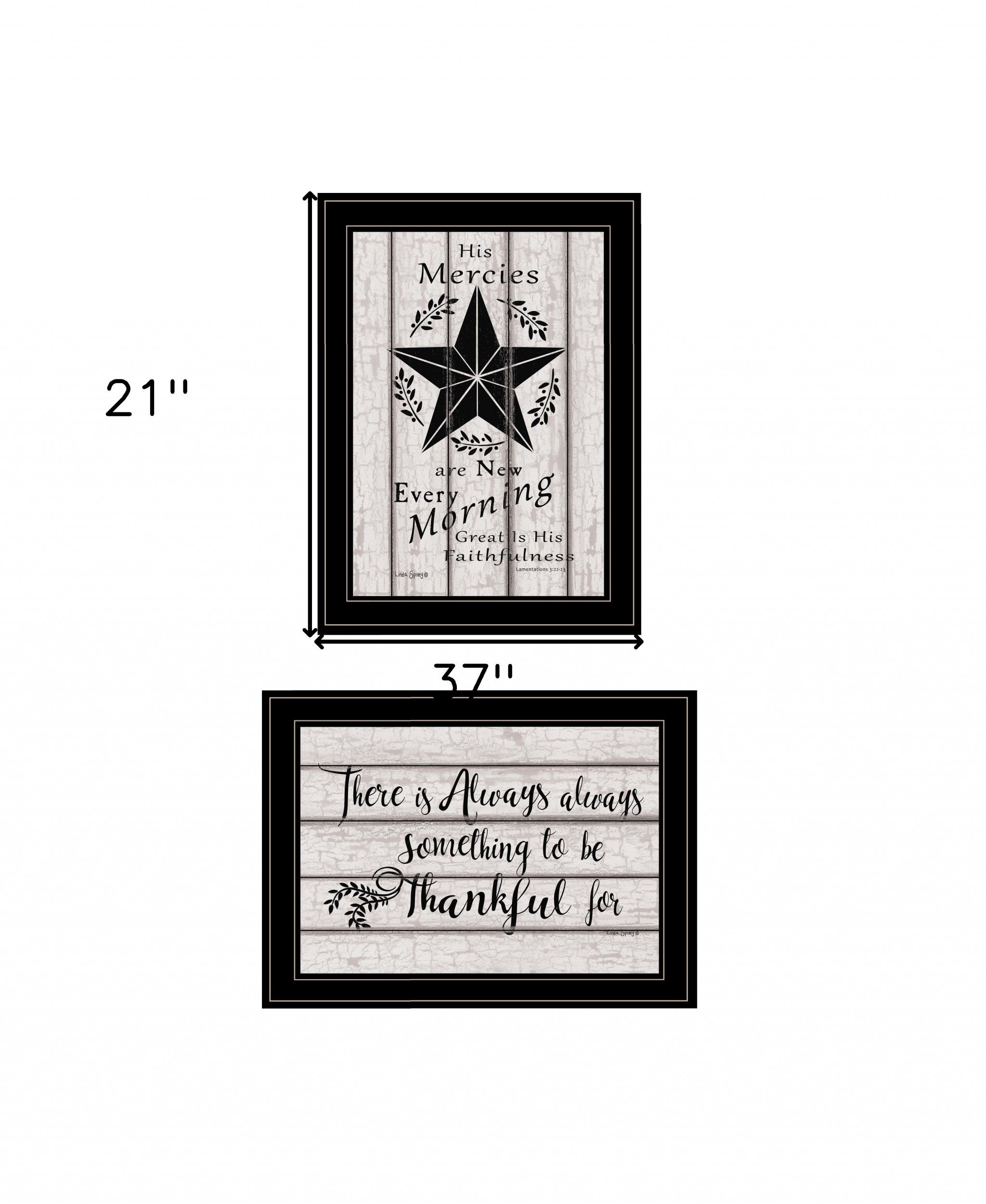 Set Of Two His Mercies And Thankful 2 Black Framed Print Wall Art