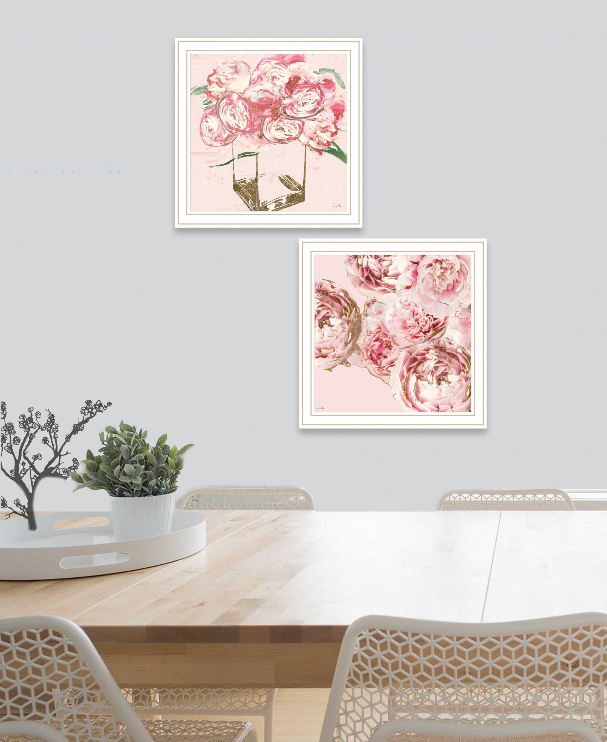 Set Of Two The Peonies 2 White Framed Print Wall Art