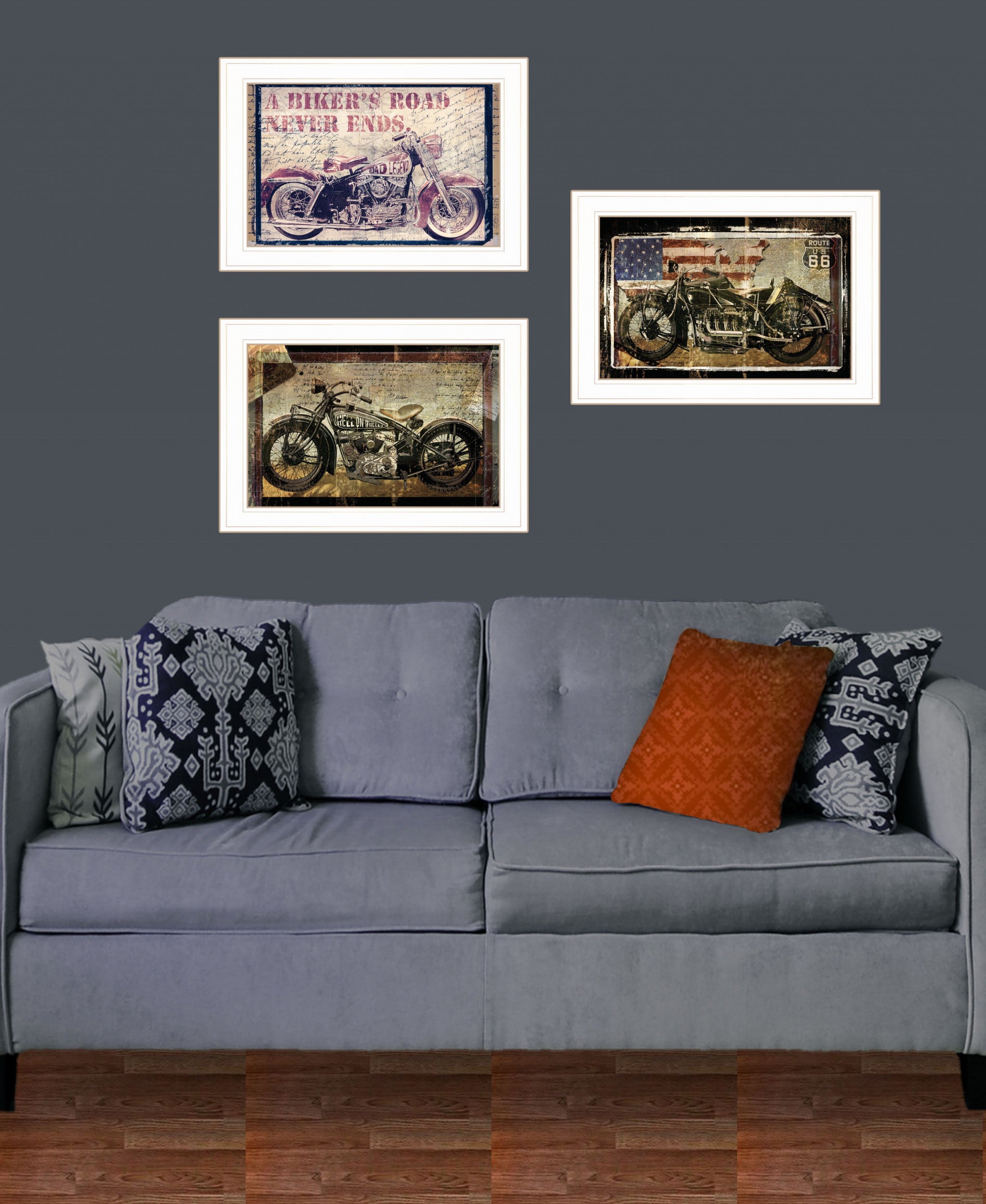 Set Of Three Classical Motorcycle Collection 3-Piece 1 White Framed Print Wall Art