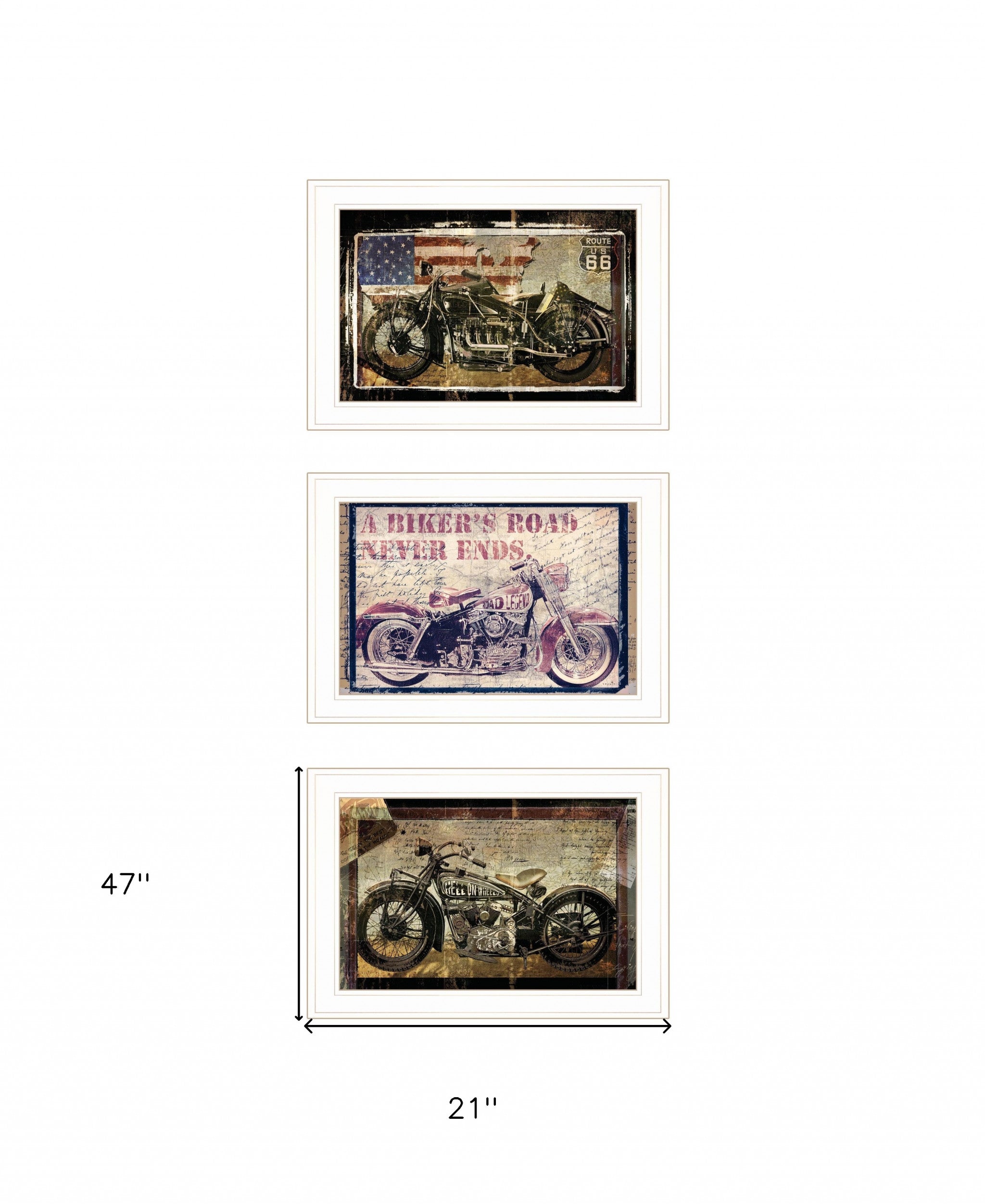 Set Of Three Classical Motorcycle Collection 3-Piece 1 White Framed Print Wall Art