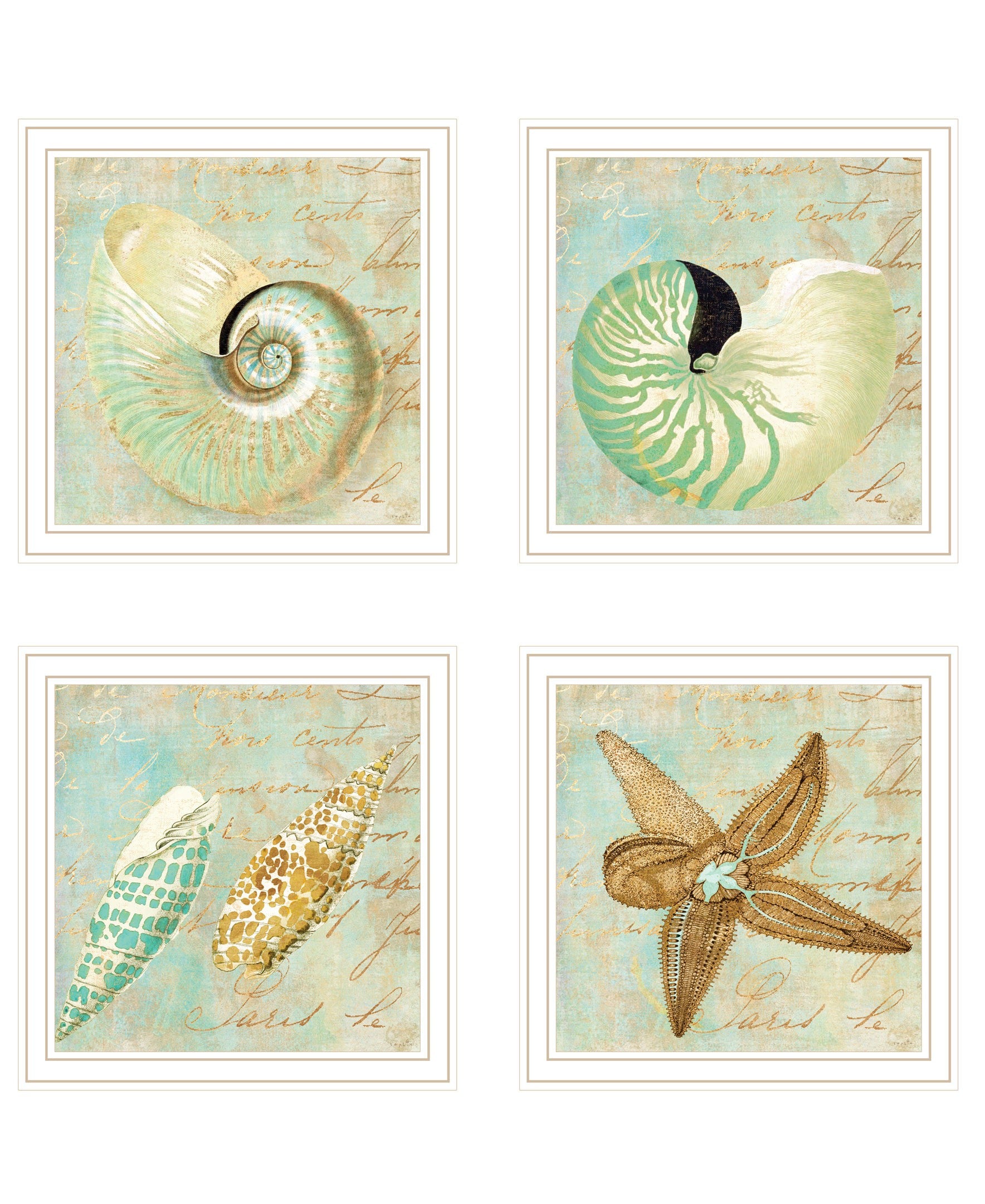 Set Of Four Ocean Collection 4-Piece 2 White Framed Print Wall Art