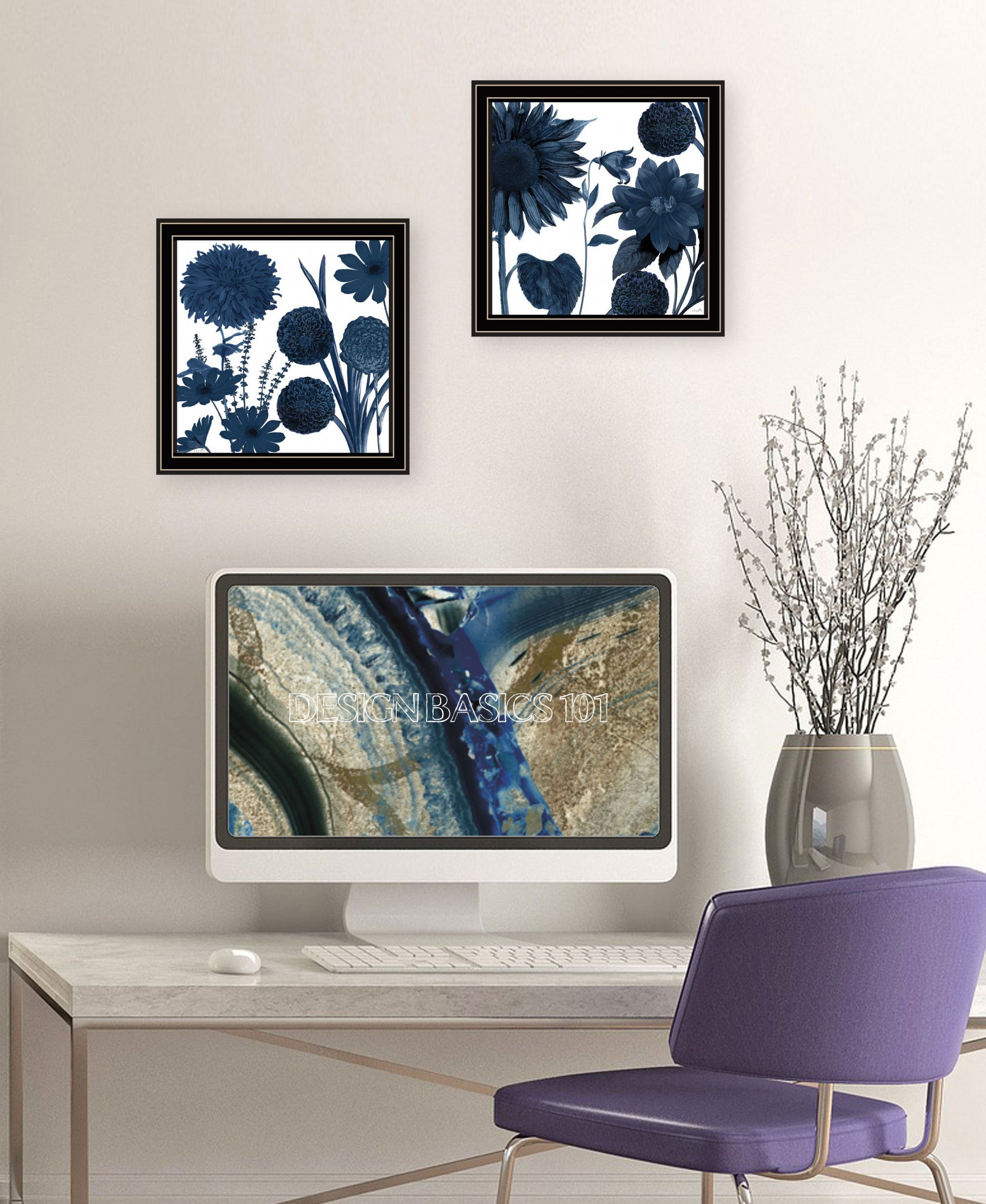 Set Of Two Sunflower Blues 1 Black Framed Print Wall Art