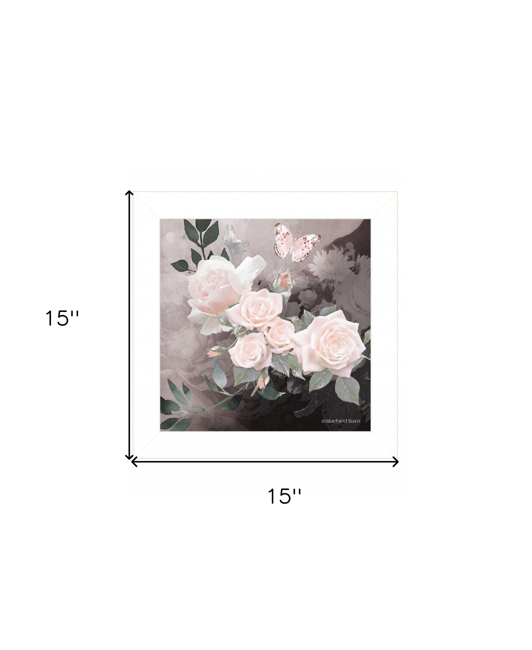 Pink Roses and Butterfly White Framed Print Wall Art