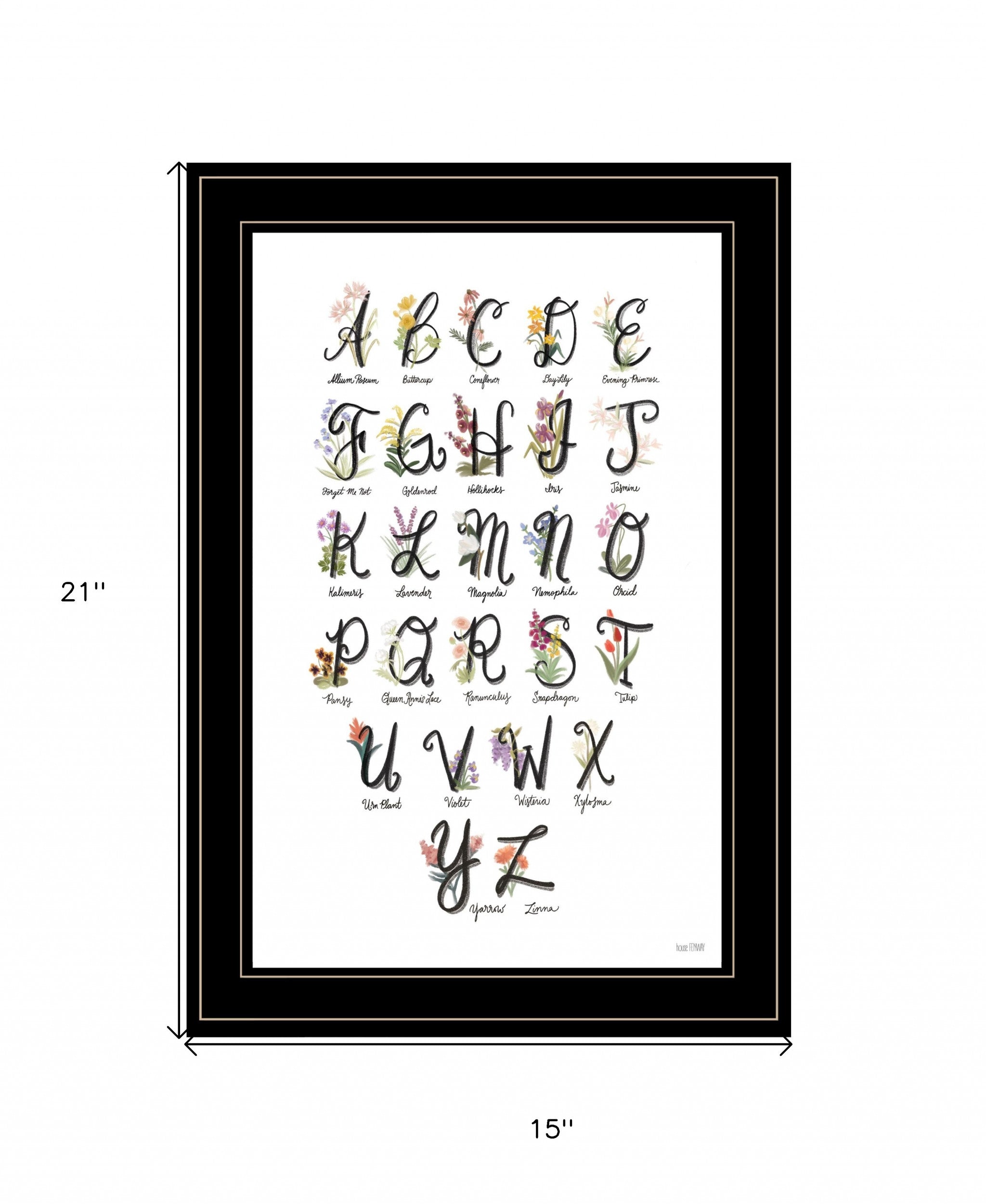 Flower Alphabet 2 Black Framed Print Wall Art