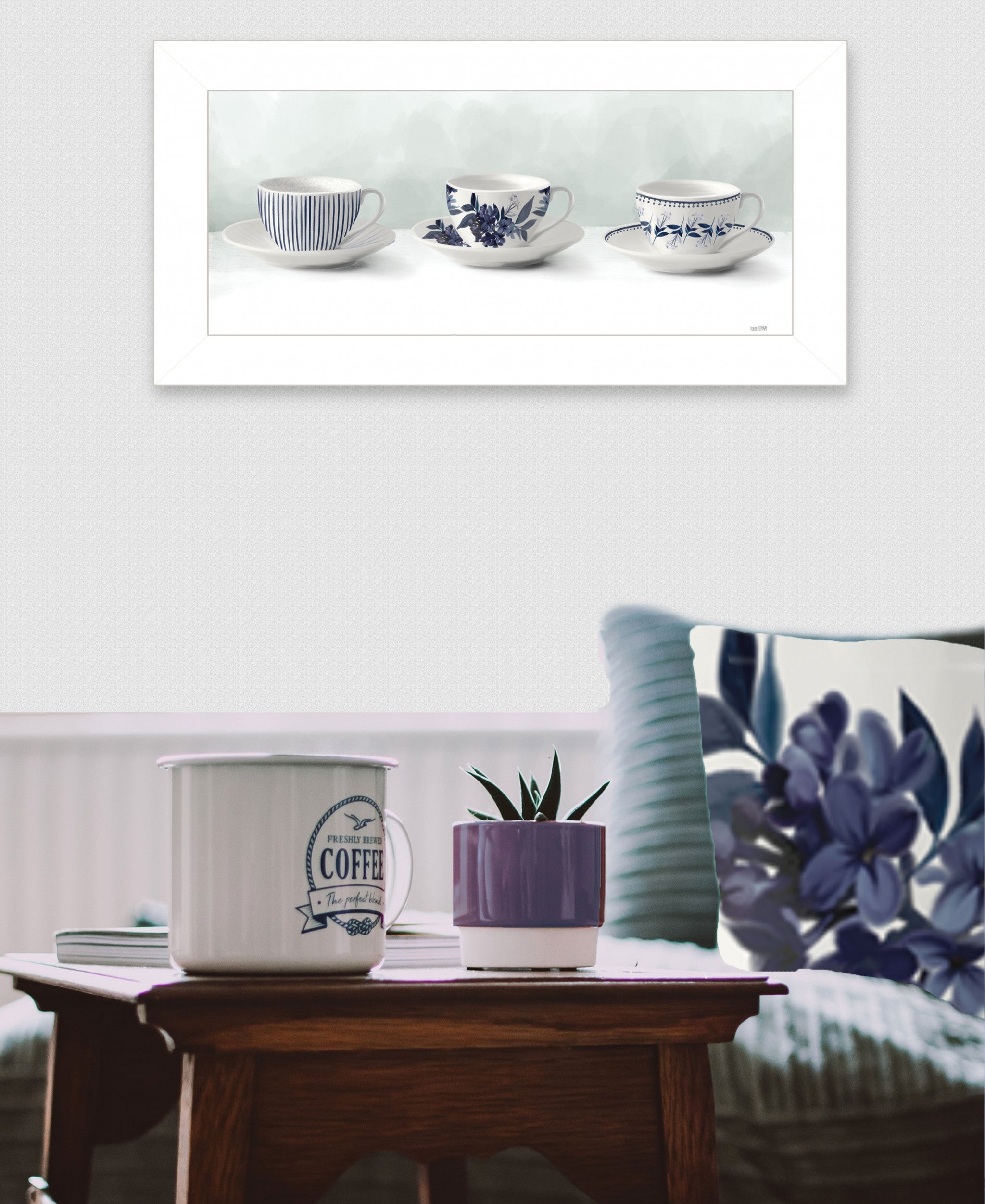 Cups & Saucers 1 White Framed Print Wall Art